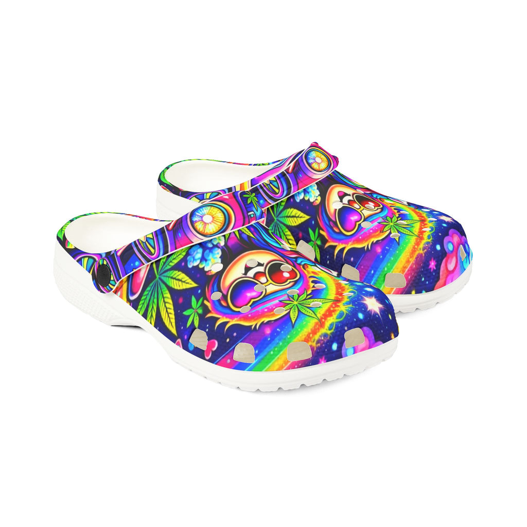 Psychedelic Rainbow Sloth EVA Clogs — Colorful All-Over Print Garden Shoes