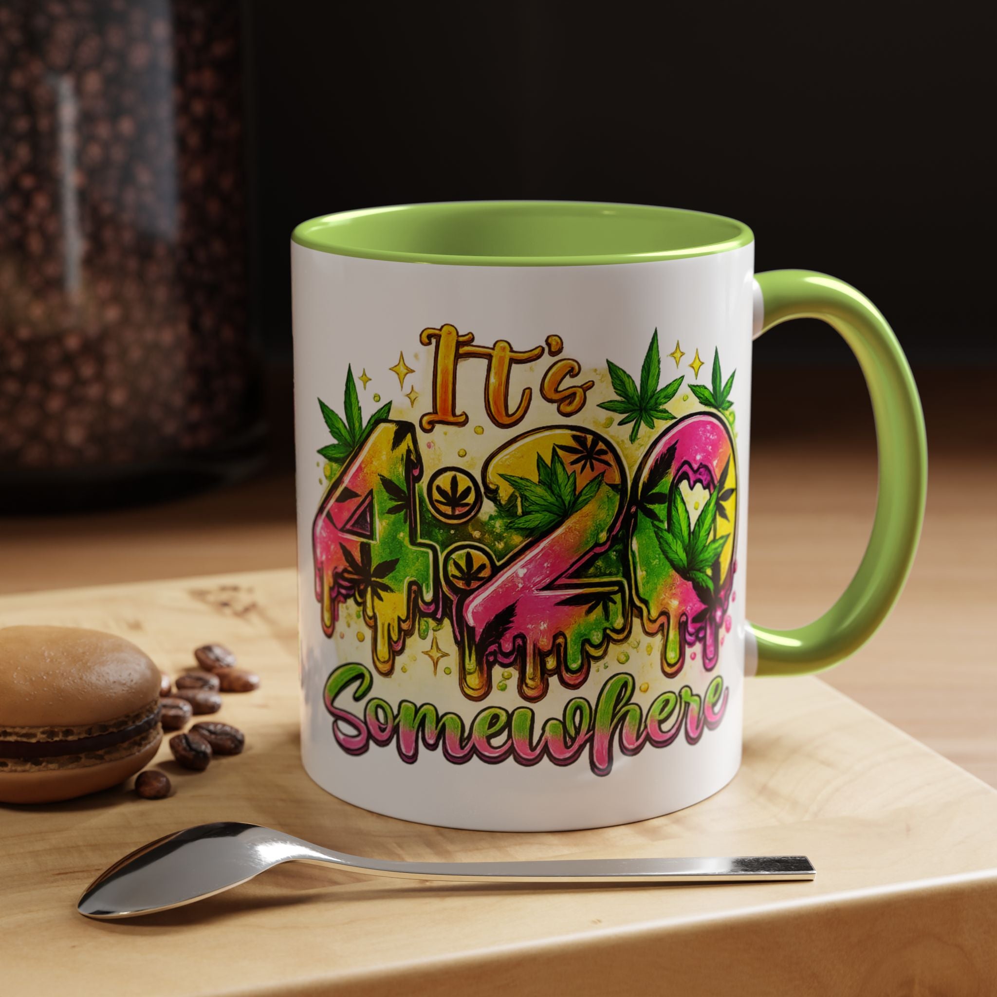 420 Coffee Mug — "It's 420 Somewhere" Accent Tea Cup, Weed-Themed Stoner Gift