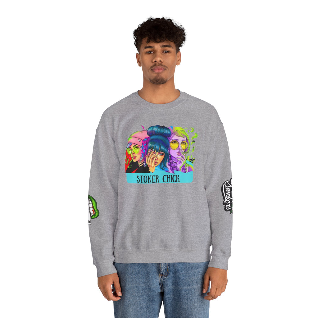 Stoner Chicks Crewneck Sweatshirt — Retro Cannabis Graphic