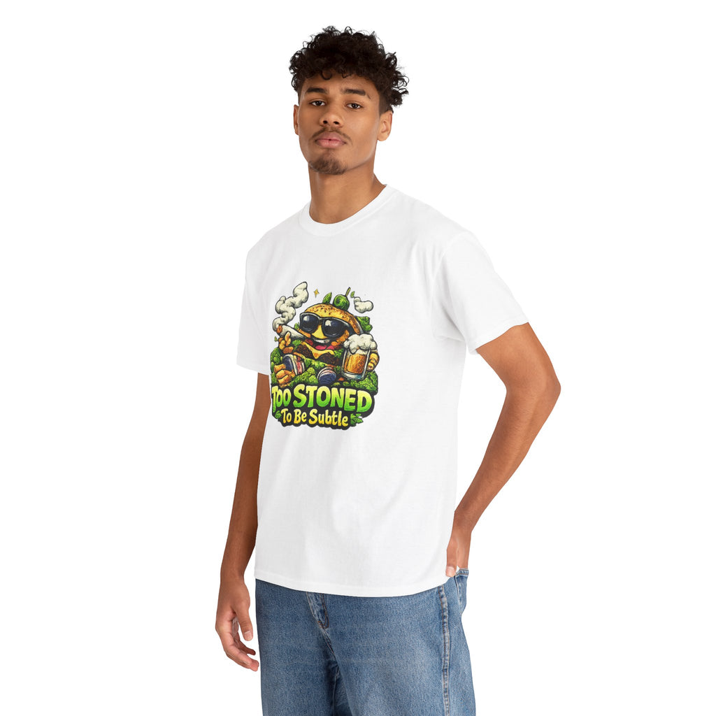 Too Stoned To Be Subtle Tee - Funny Retro Cartoon Burger Cannabis T-Shirt