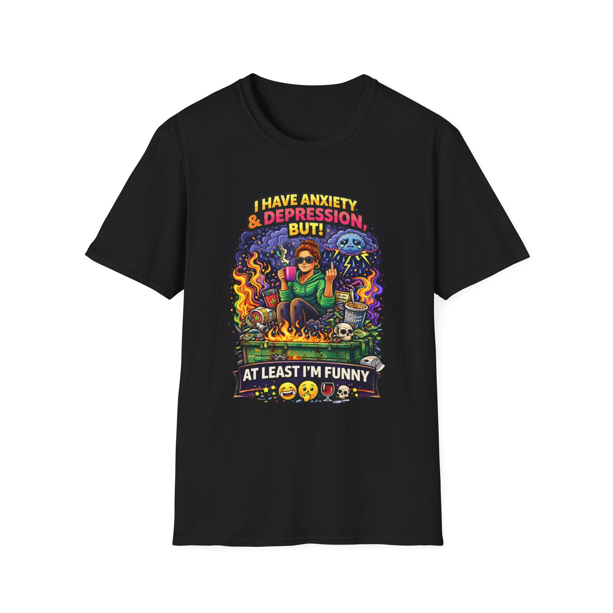 Funny Anxiety & Depression T‑Shirt — “I Have Anxiety & Depression But At Least I’m Funny” Graphic Tee
