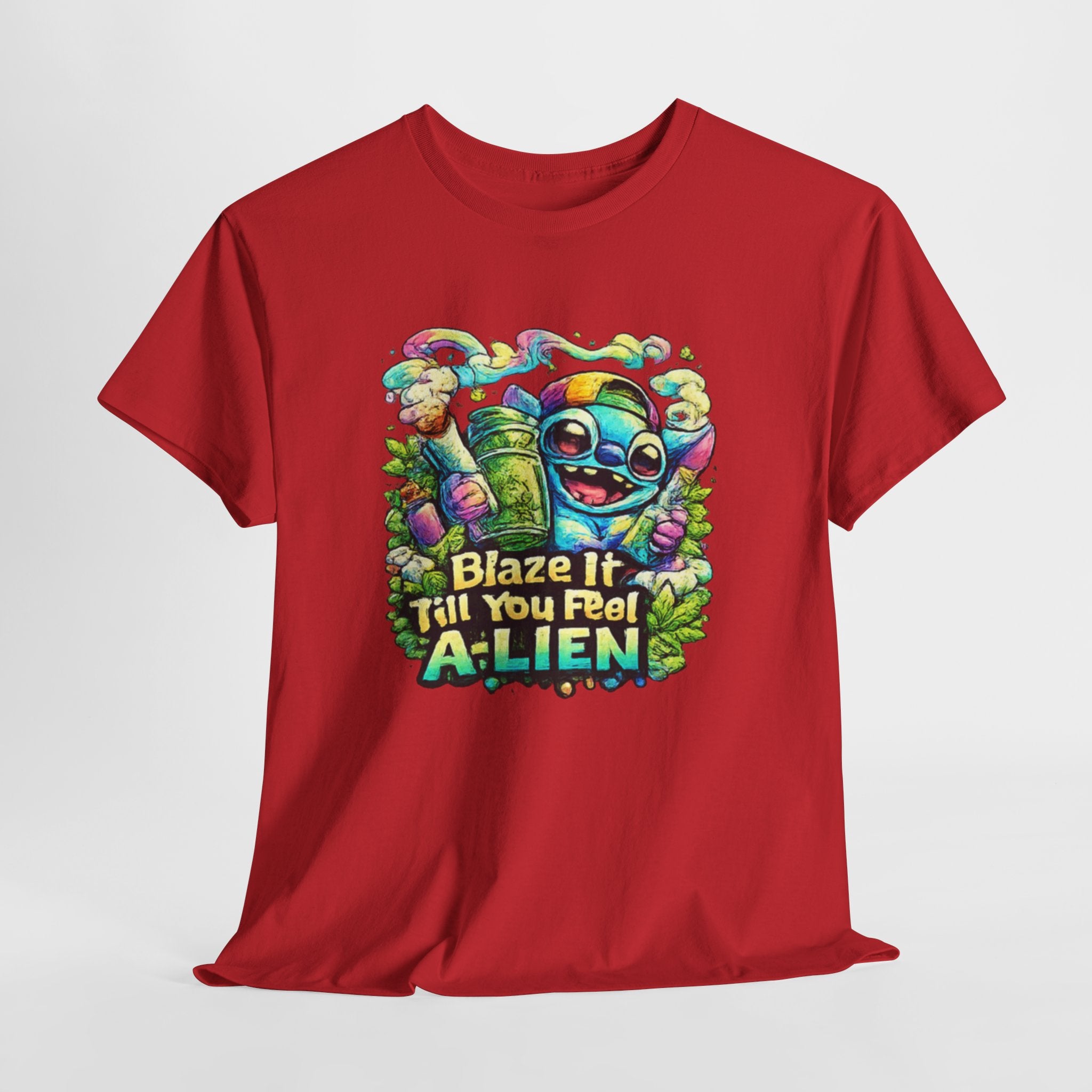 Alien Mushroom Graphic Tee - "Blaze It Till You’re A-LIEN" Psychedelic Cartoon Shirt