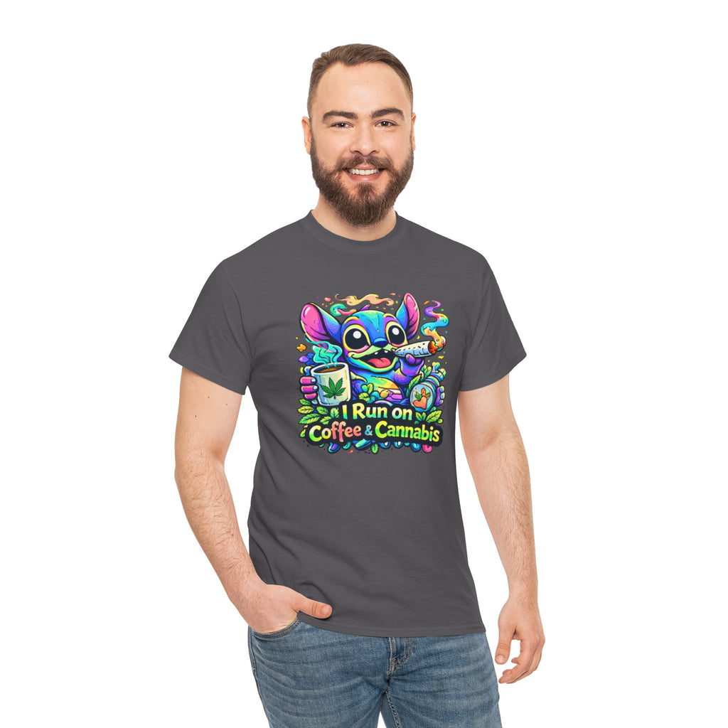Coffee & Cannabis Tee — 'I Run on Coffee & Cannabis' Cute Stitch Graphic T-Shirt