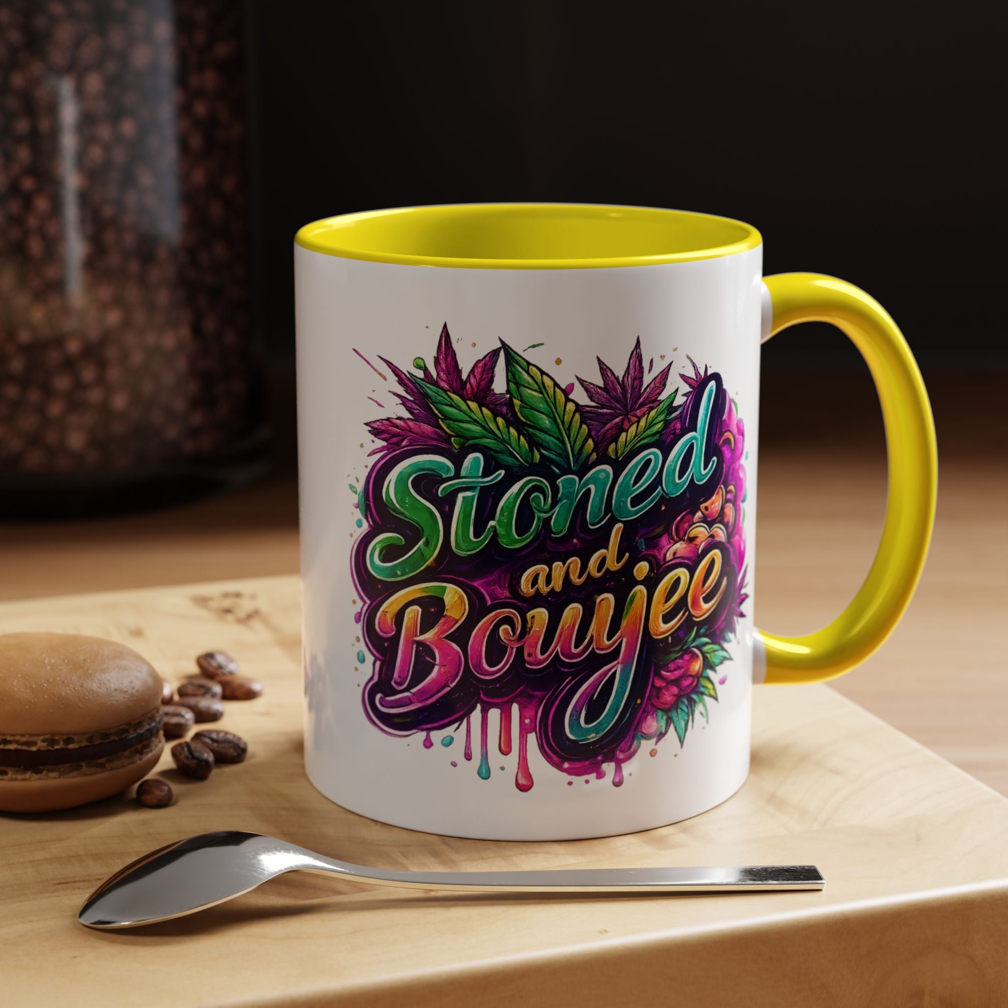 Accent Coffee Mug — "Stoned and Boujee" Colorful Cannabis Art