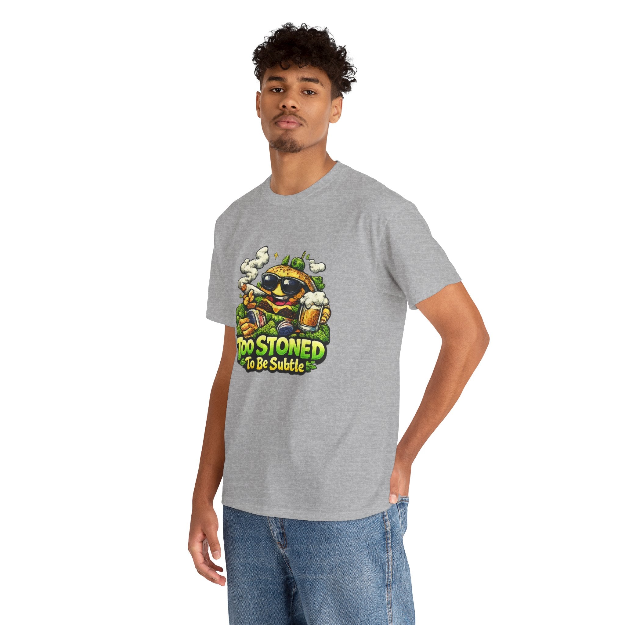 Too Stoned To Be Subtle Tee - Funny Retro Cartoon Burger Cannabis T-Shirt