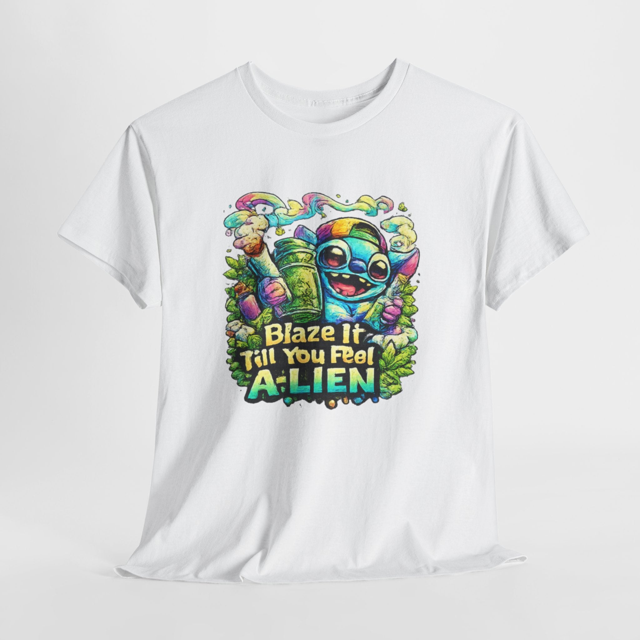 Alien Mushroom Graphic Tee - "Blaze It Till You’re A-LIEN" Psychedelic Cartoon Shirt