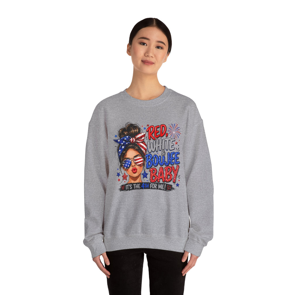 Crewneck Sweatshirt — "Red White Boujee Baby" Patriotic Women's 4th of July Graphic