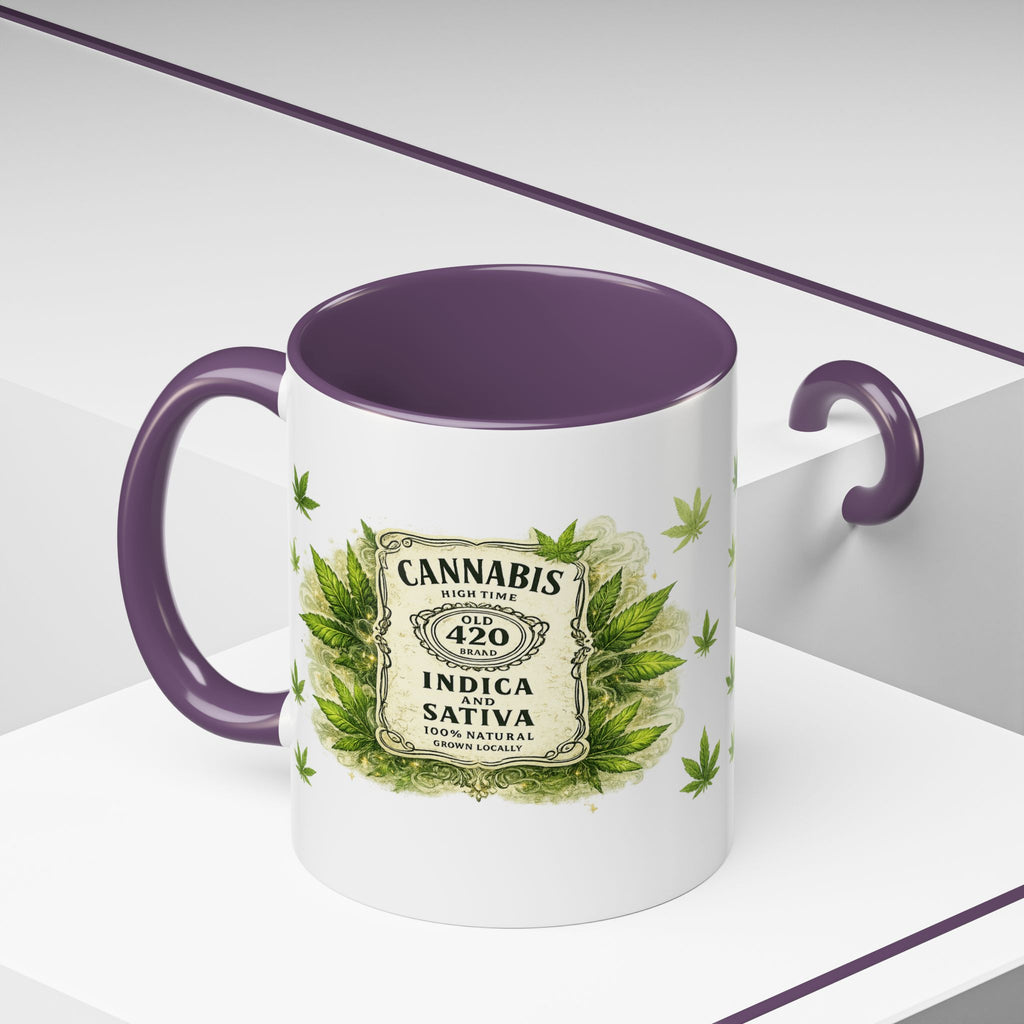 Cannabis 420 Accent Coffee Mug — Indica & Sativa Leaf Pattern (11/15oz)