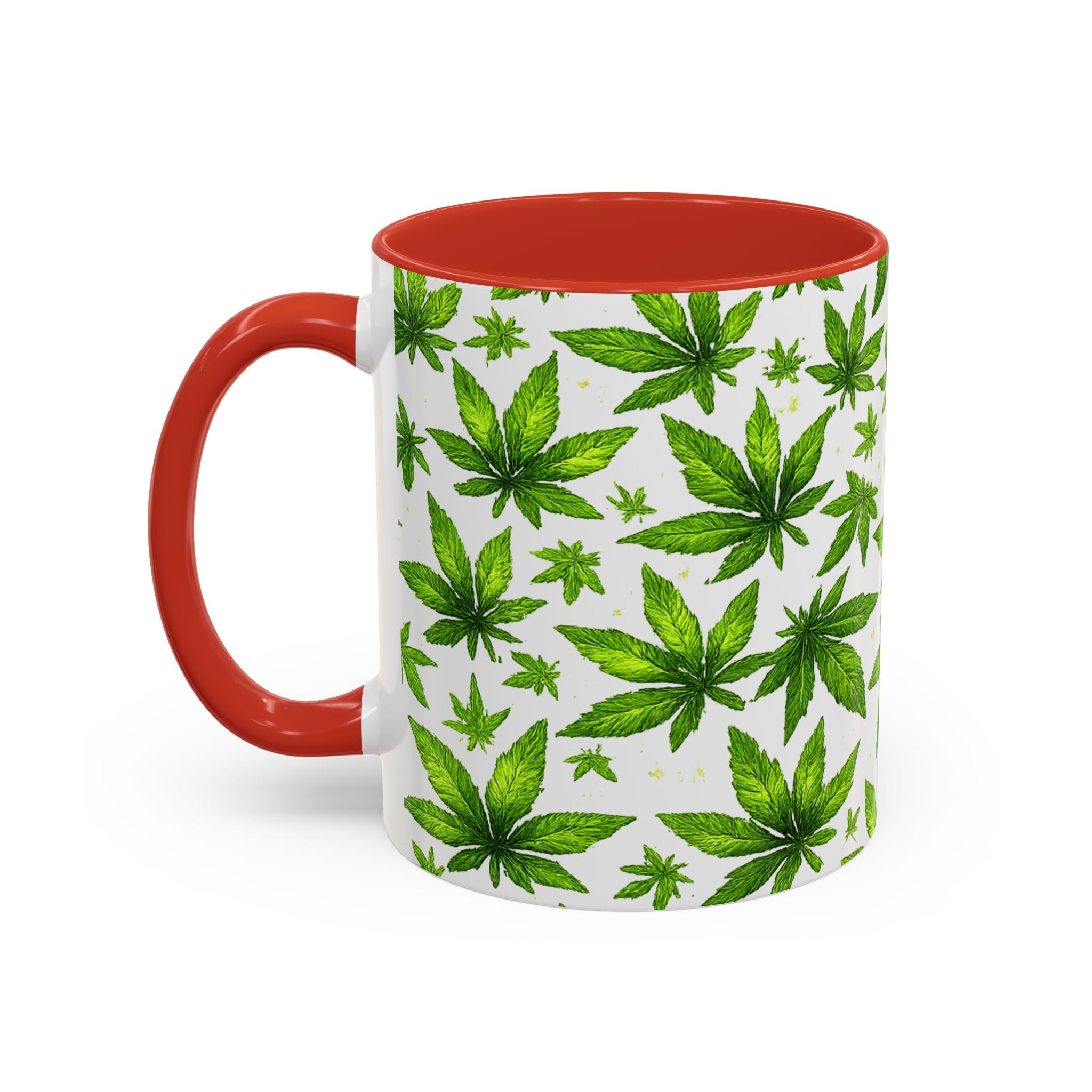 Cannabis Leaf Pattern Accent Coffee Mug – 11/15oz Ceramic