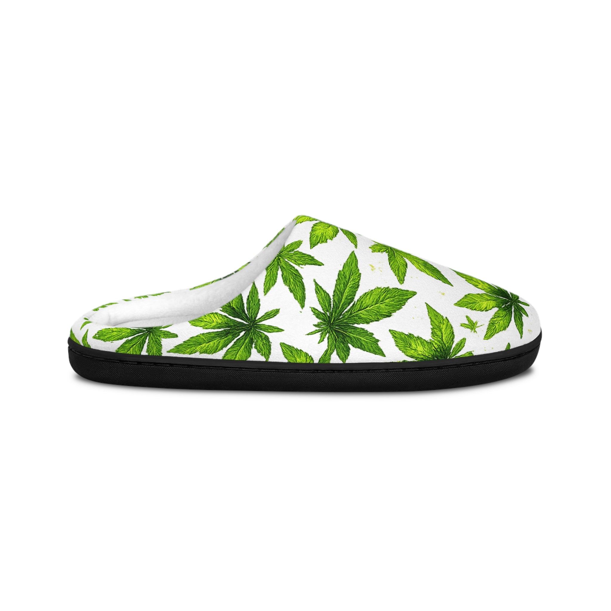 Women's Indoor Slippers — Green Watercolor Cannabis Leaf Pattern Cozy House Shoes