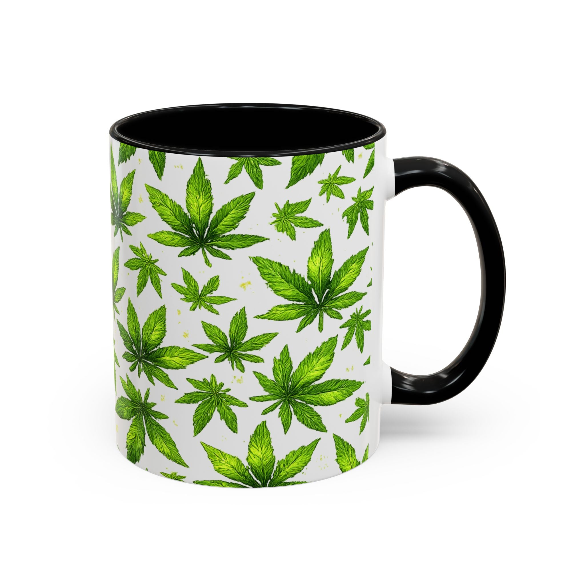 Cannabis Leaf Pattern Accent Coffee Mug – 11/15oz Ceramic