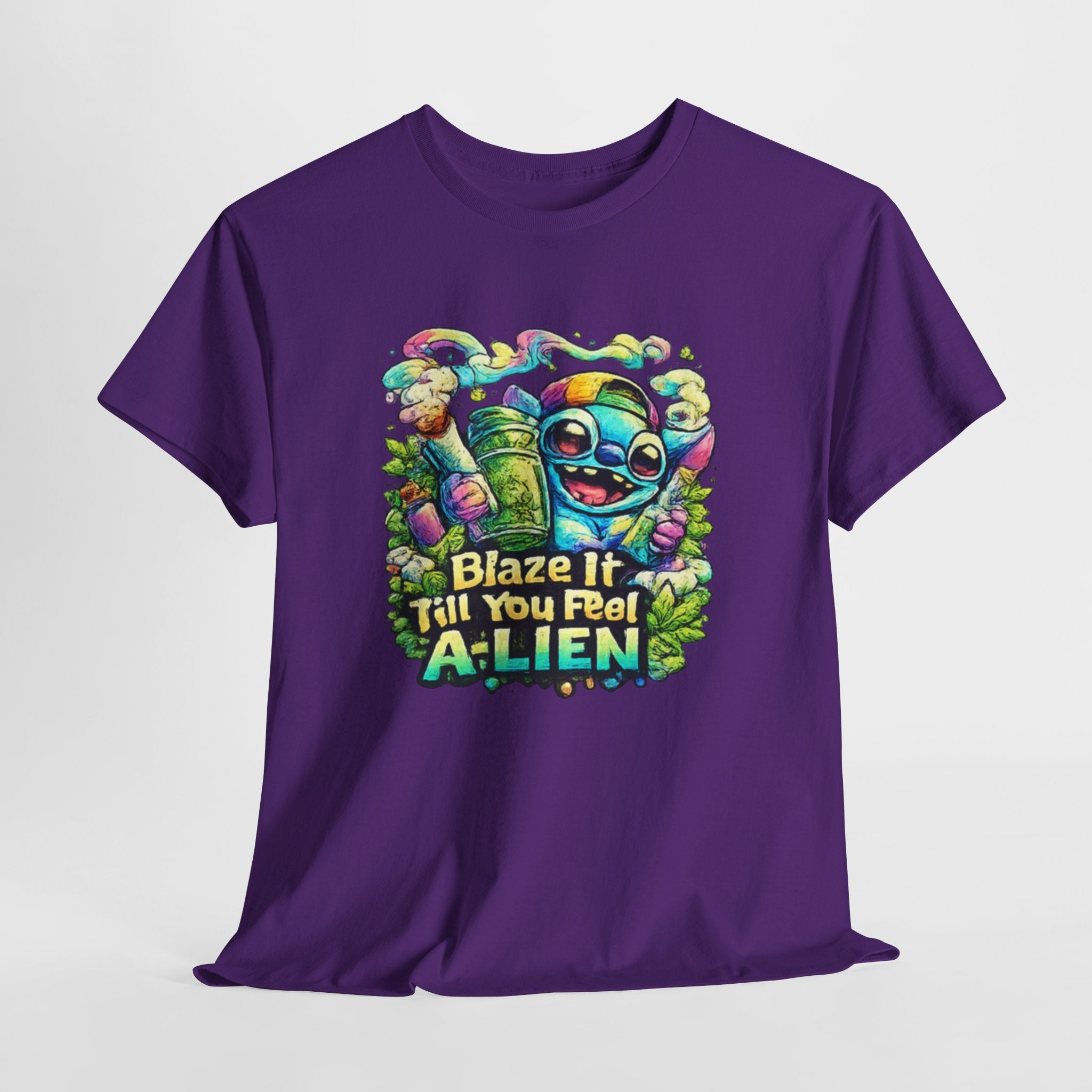Alien Mushroom Graphic Tee - "Blaze It Till You’re A-LIEN" Psychedelic Cartoon Shirt
