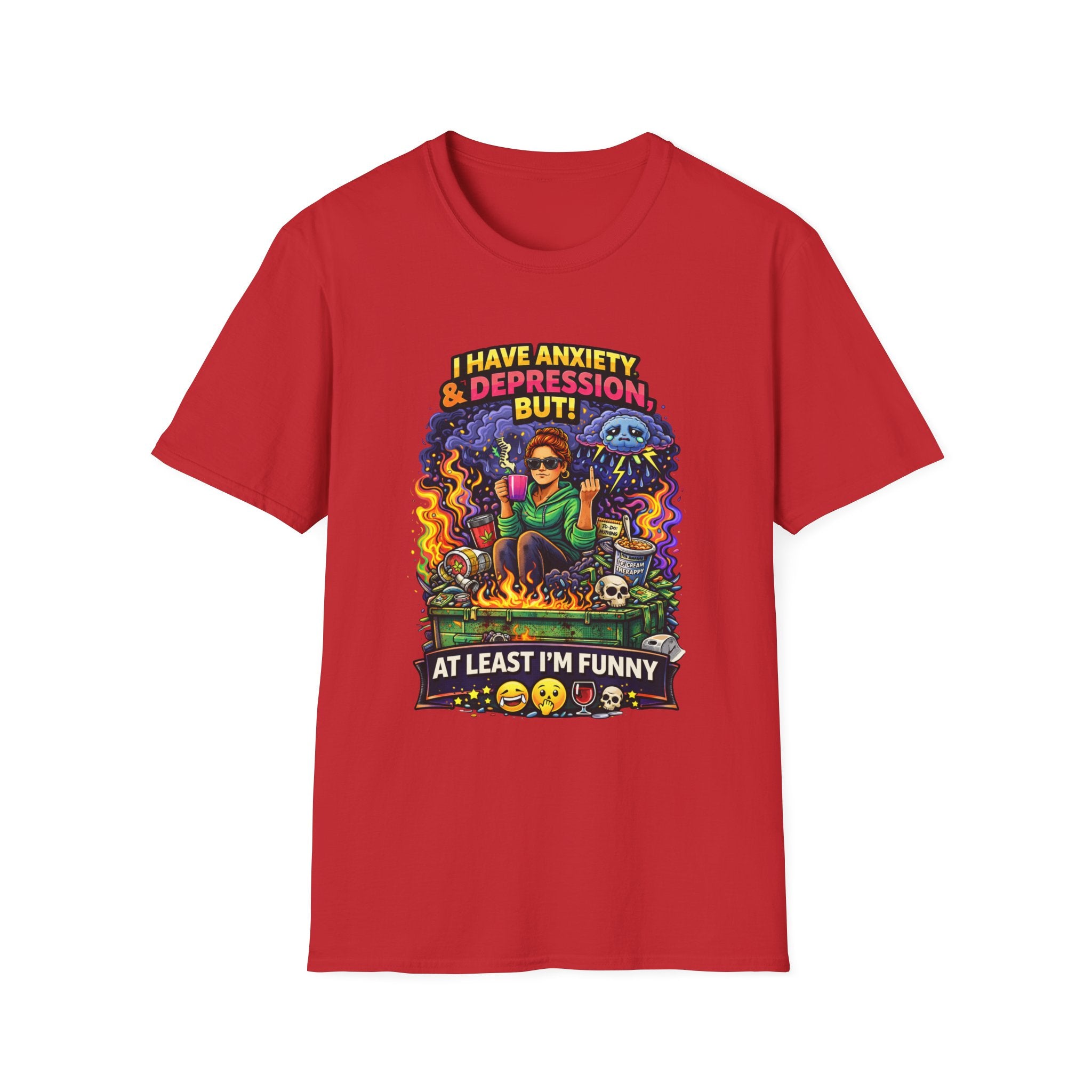 Funny Anxiety & Depression T‑Shirt — “I Have Anxiety & Depression But At Least I’m Funny” Graphic Tee