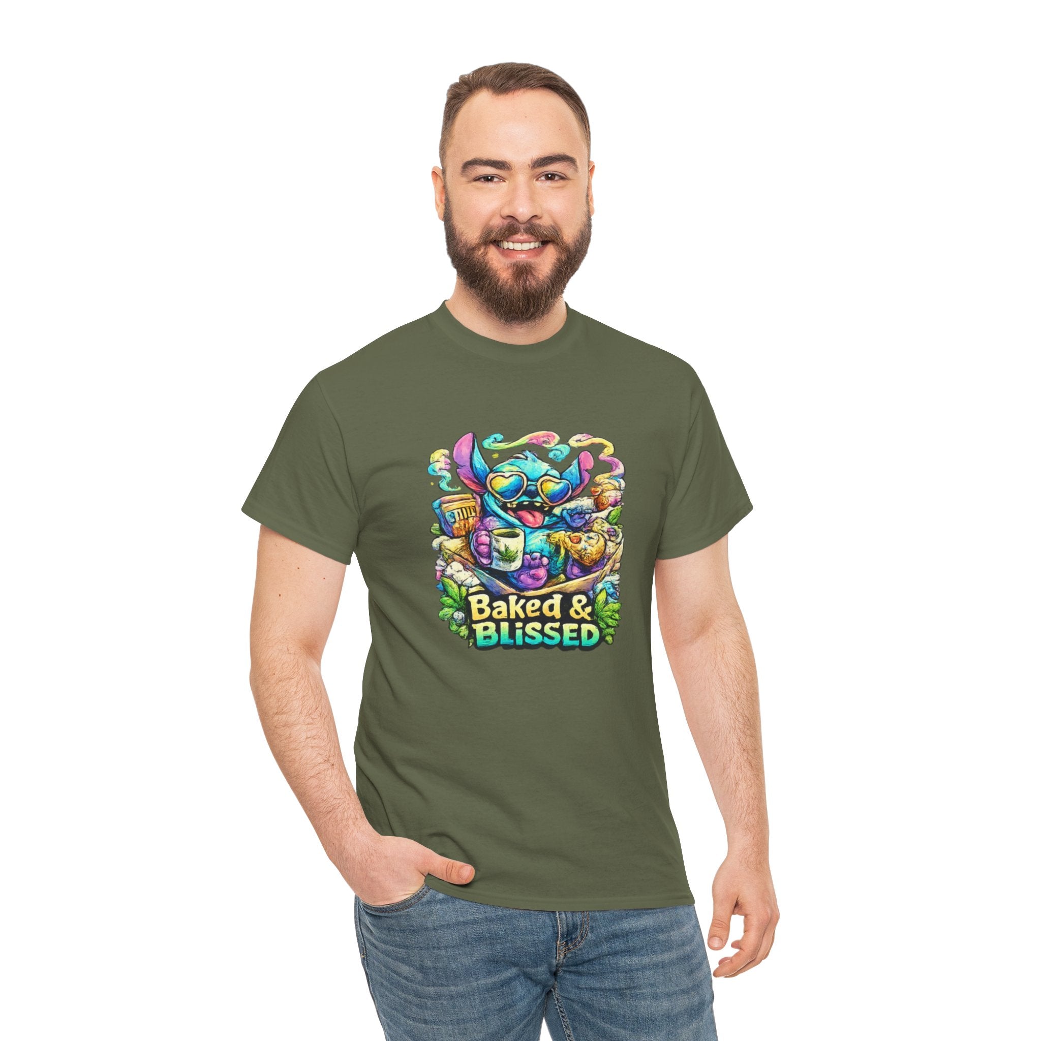 T-Shirt — Colorful 'Baked & Blissed' Cartoon Dessert Graphic Tee