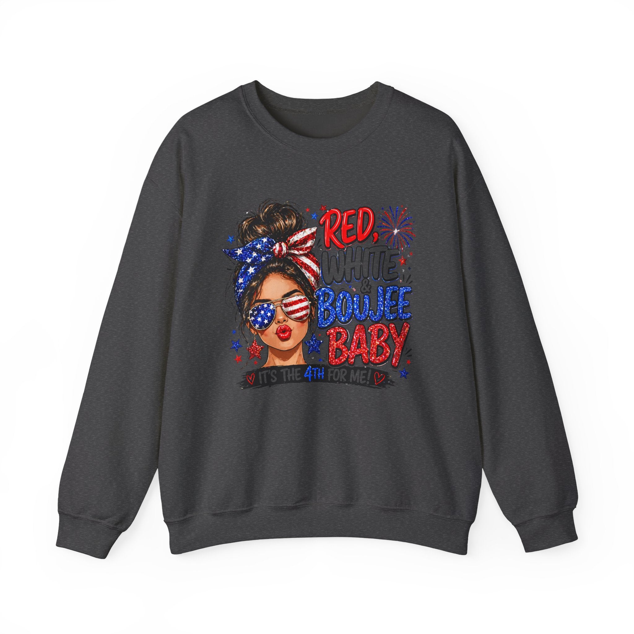 Crewneck Sweatshirt — "Red White Boujee Baby" Patriotic Women's 4th of July Graphic