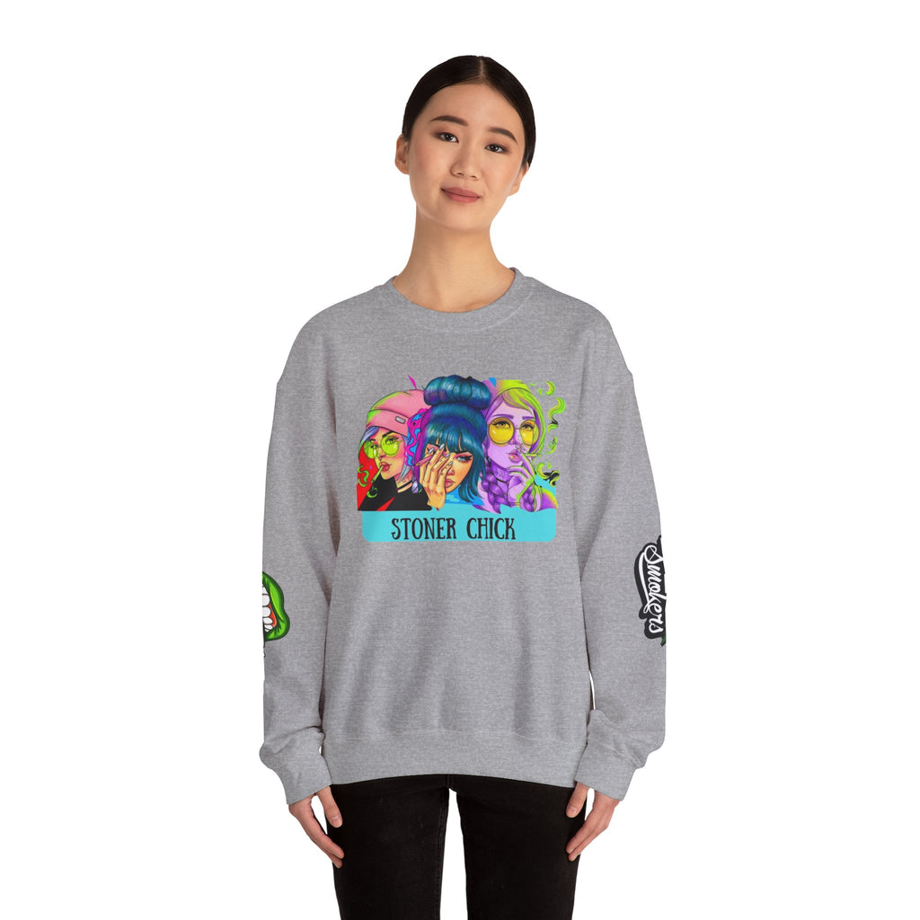Stoner Chicks Crewneck Sweatshirt — Retro Cannabis Graphic