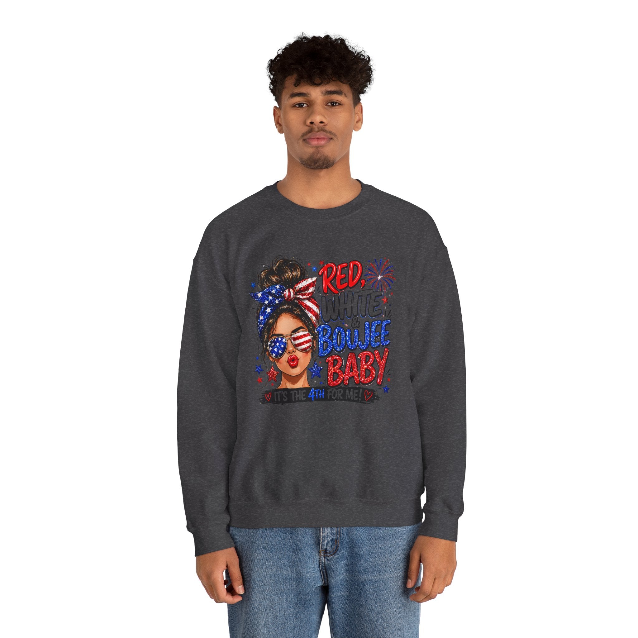 Crewneck Sweatshirt — "Red White Boujee Baby" Patriotic Women's 4th of July Graphic
