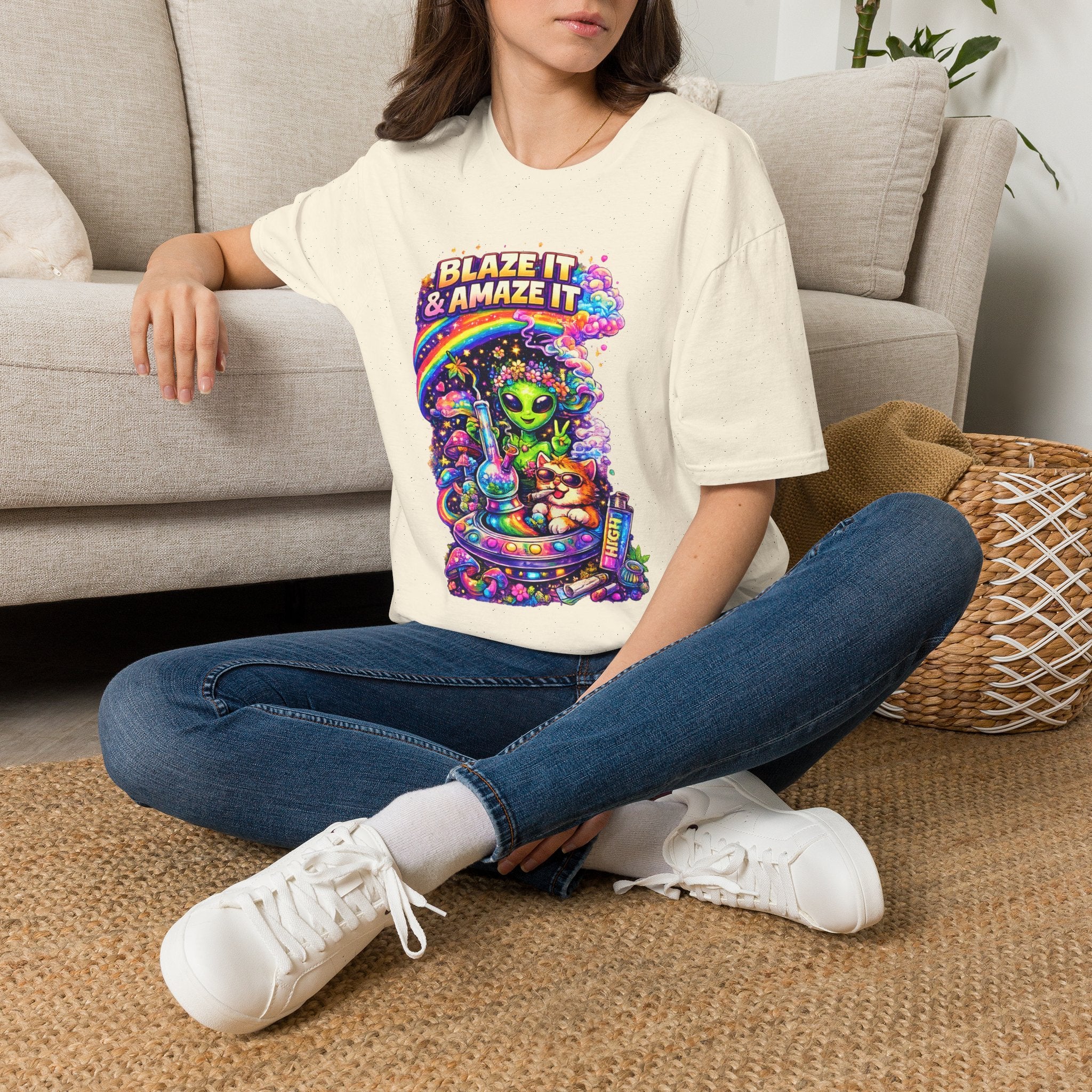 Alien Rainbow Tee - "Blaze It & Amaze It" Psychedelic Graphic T-Shirt