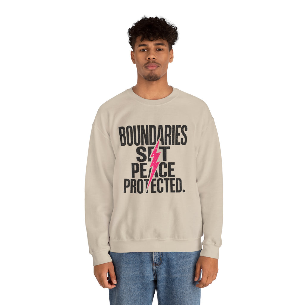 Crewneck Sweatshirt "Boundaries Set. Peace Protected." – Empowerment Graphic Pullover