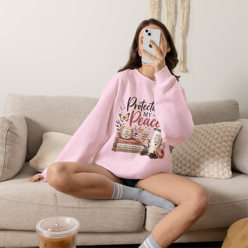 Crewneck Sweatshirt – "Protecting My Peace" Cozy Floral Graphic