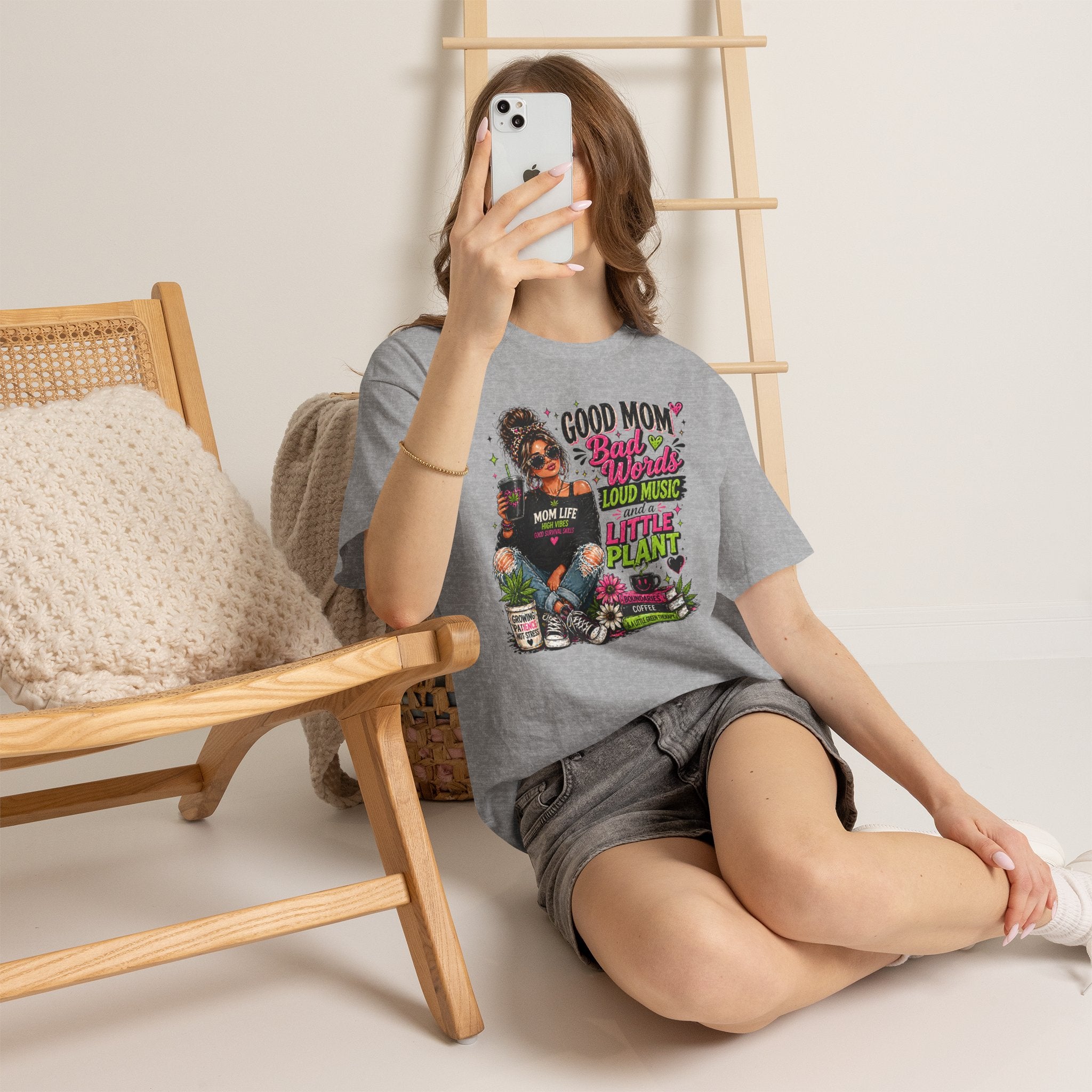 T-Shirt — “Good Mom, Bad Words, Loud Music & A Little Plant” Graphic Tee
