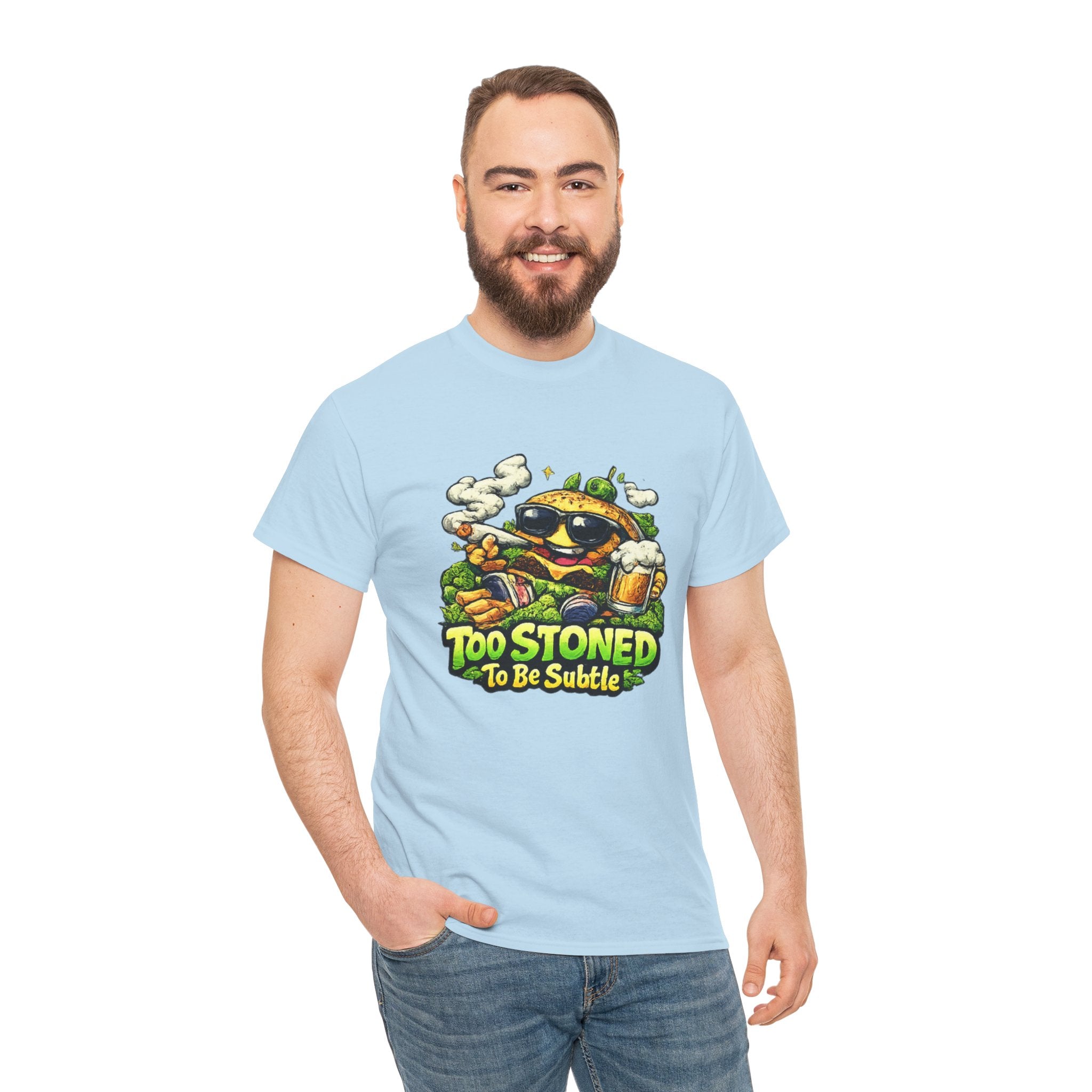 Too Stoned To Be Subtle Tee - Funny Retro Cartoon Burger Cannabis T-Shirt