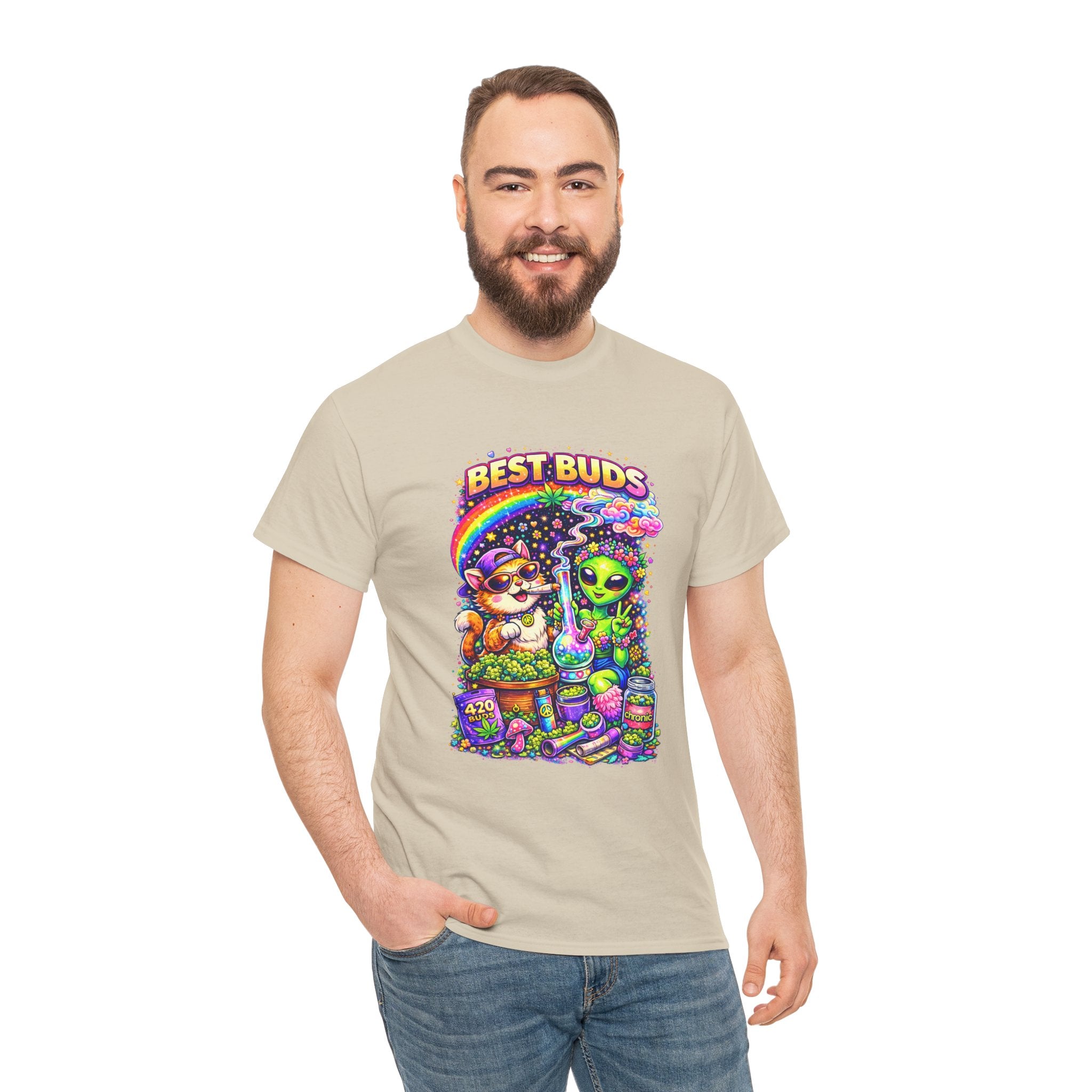 Graphic Tee — "Best Buds" Cute Alien & Mushroom Friends T-Shirt