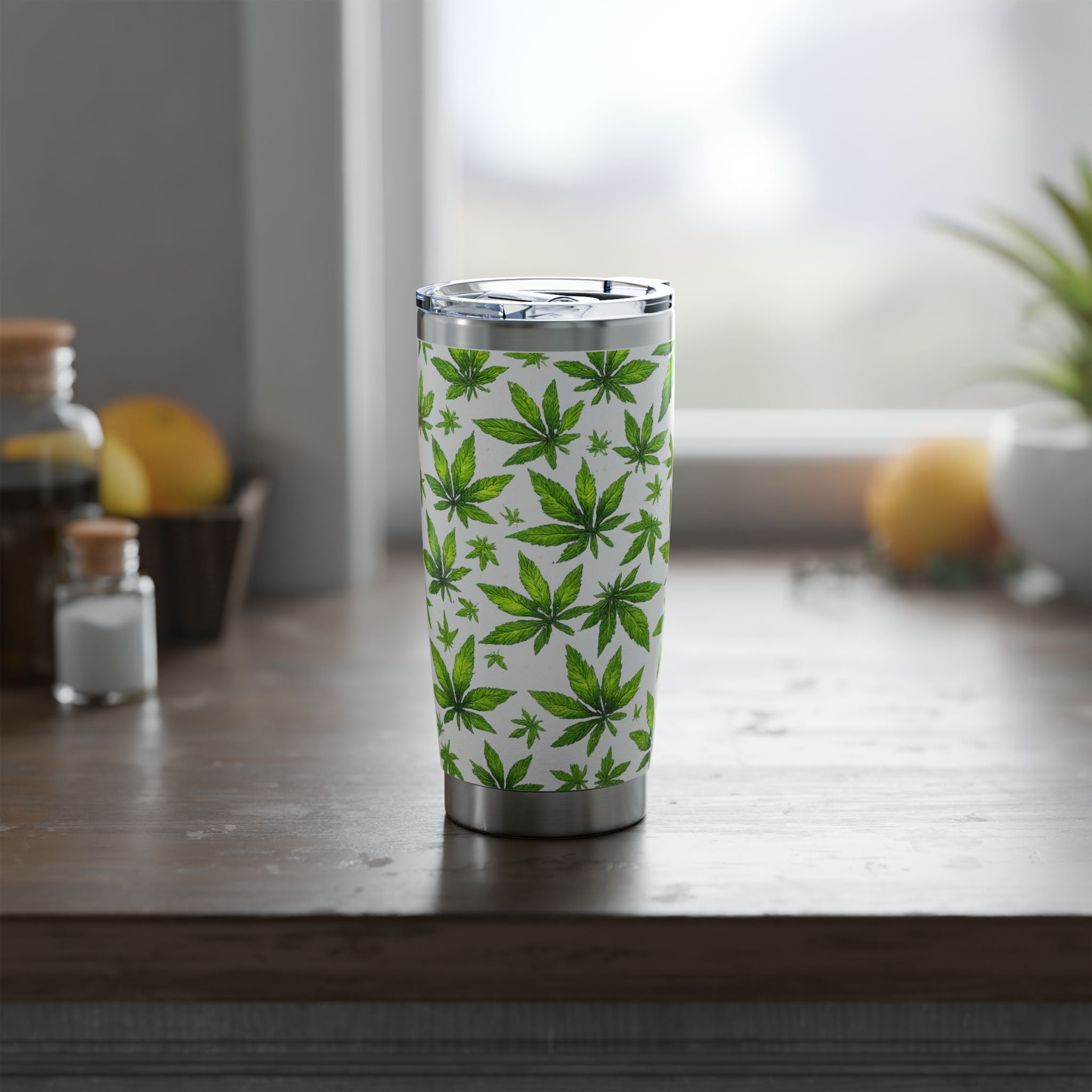 Cannabis Leaf 20oz Tumbler – Green Marijuana Pattern Insulated Travel Cup