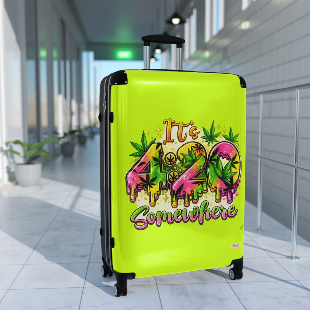 Suitcase — "It's 420 Somewhere" Travel Carry-On with Colorful Cannabis Design