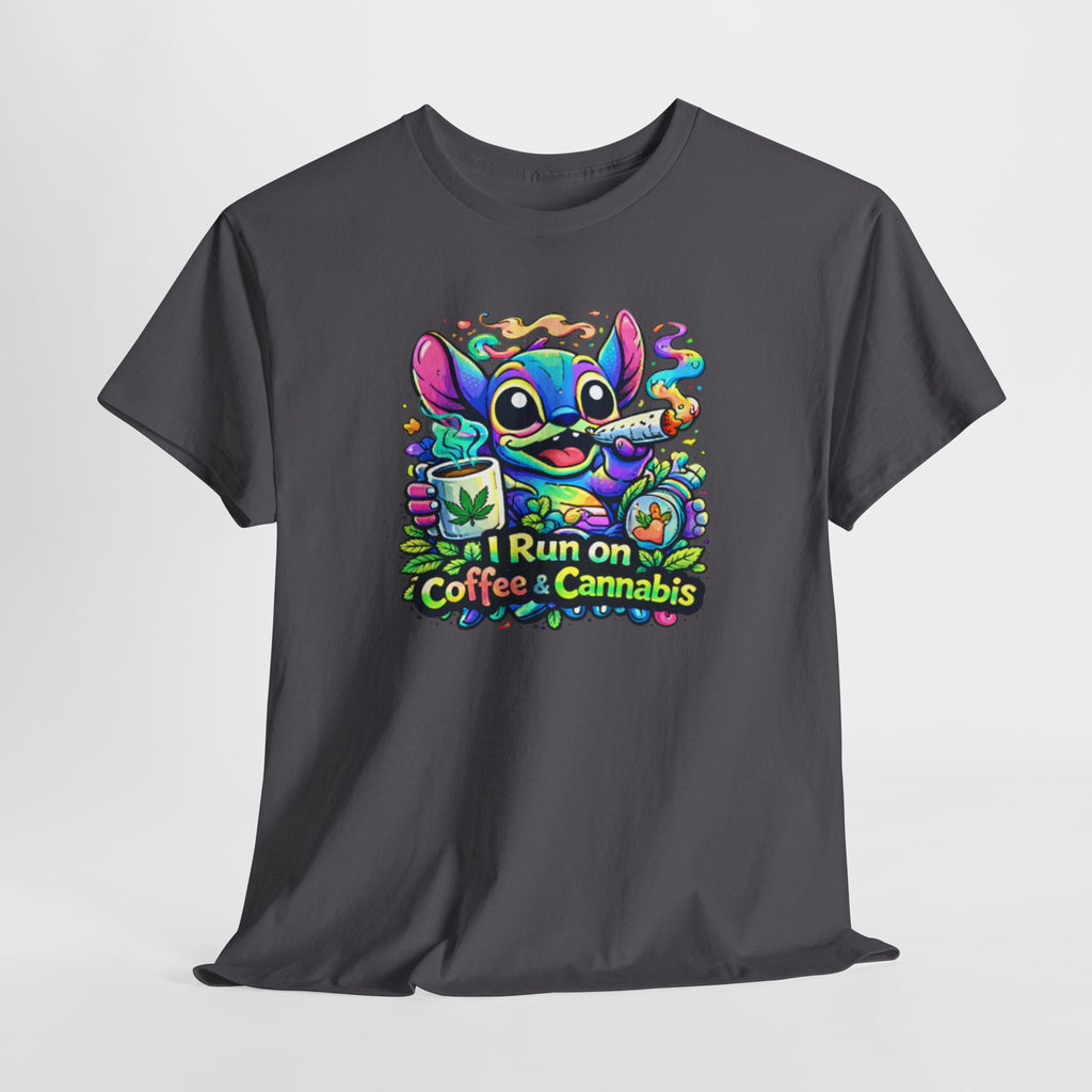 Coffee & Cannabis Tee — 'I Run on Coffee & Cannabis' Cute Stitch Graphic T-Shirt