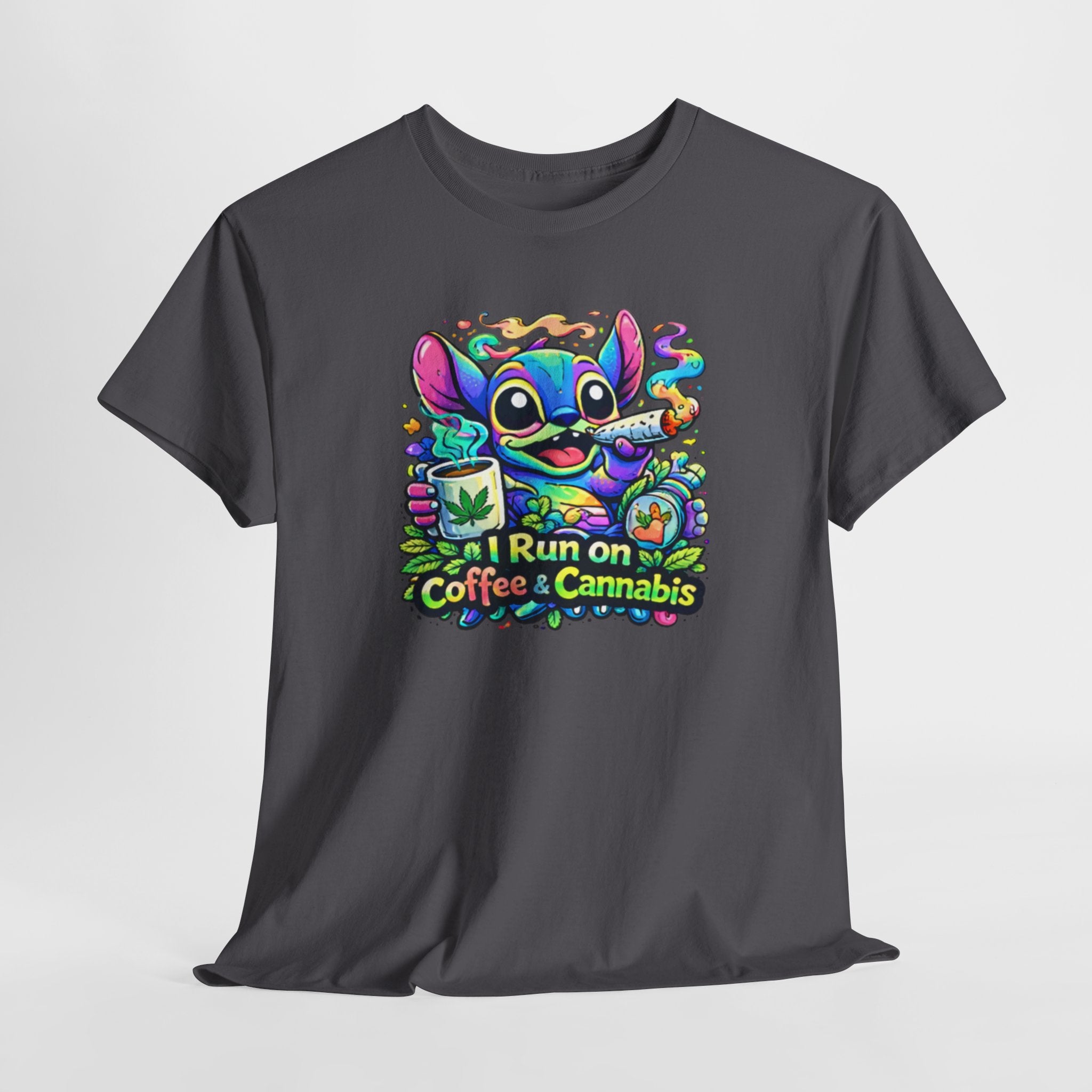 Coffee & Cannabis Tee — 'I Run on Coffee & Cannabis' Cute Stitch Graphic T-Shirt