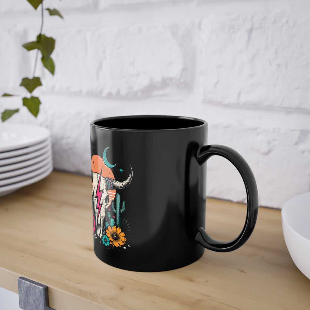 Desert Skull Floral Mug – Boho Southwestern Black Coffee Cup