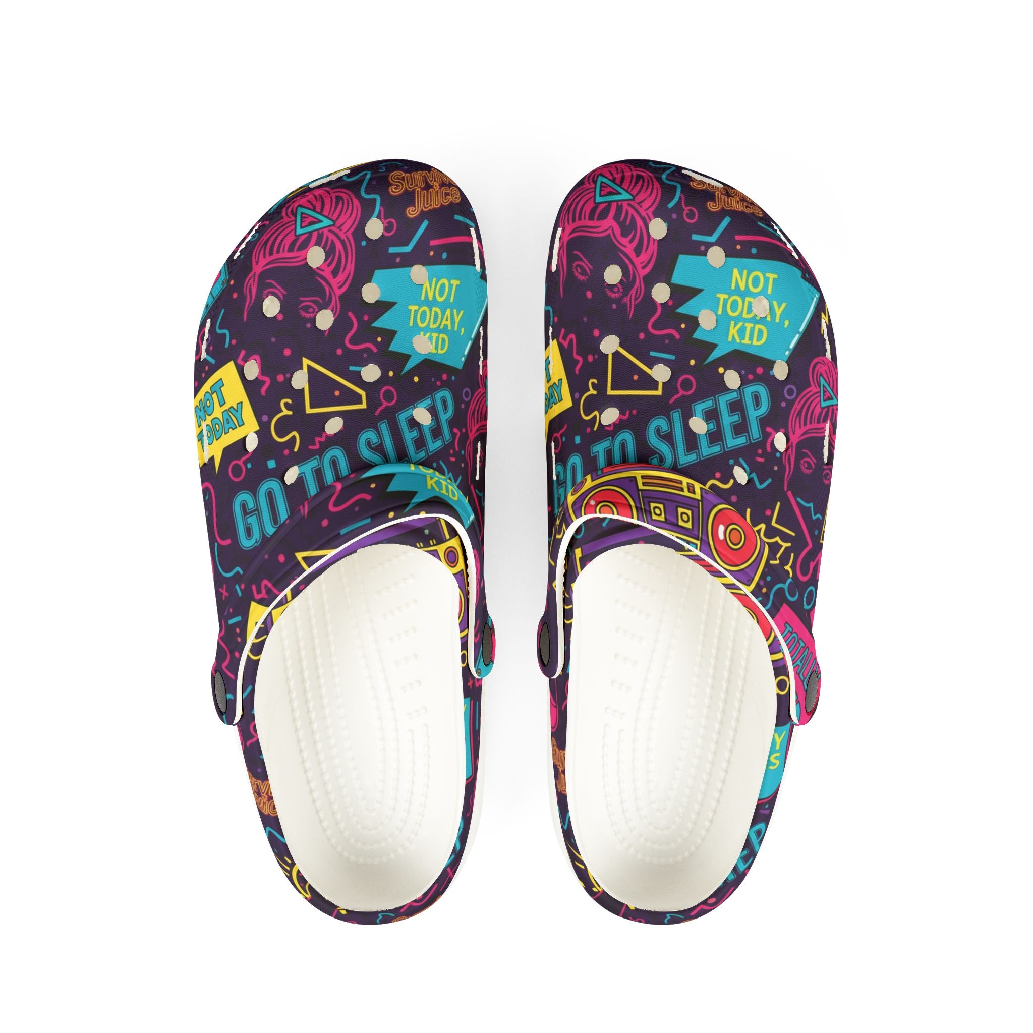 Neon Sleepy Vibes EVA Clogs — "Not Today Kid" Graphic Foam Shoes