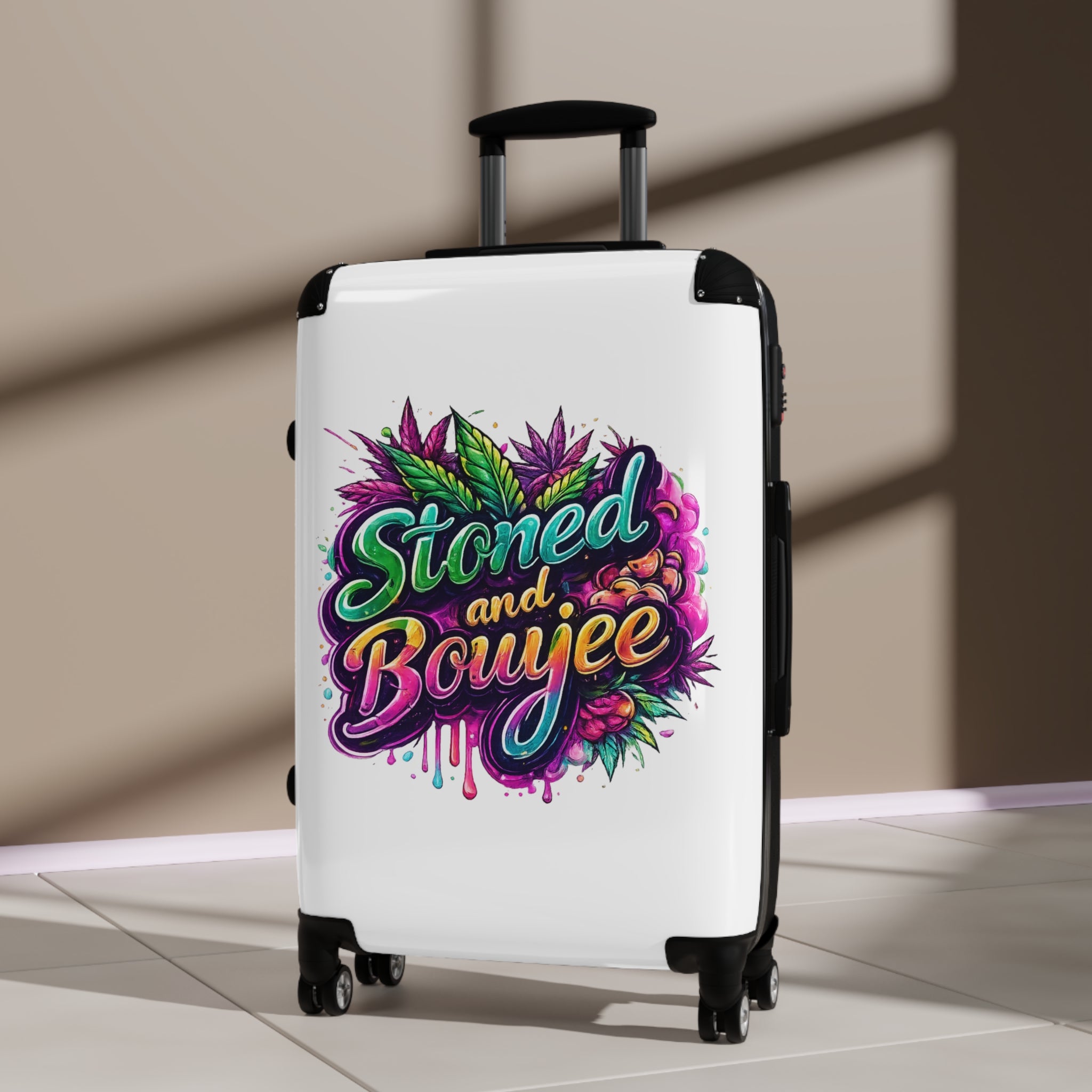 Stoned and Boujee Carry-On Suitcase – Colorful Cannabis Travel Luggage