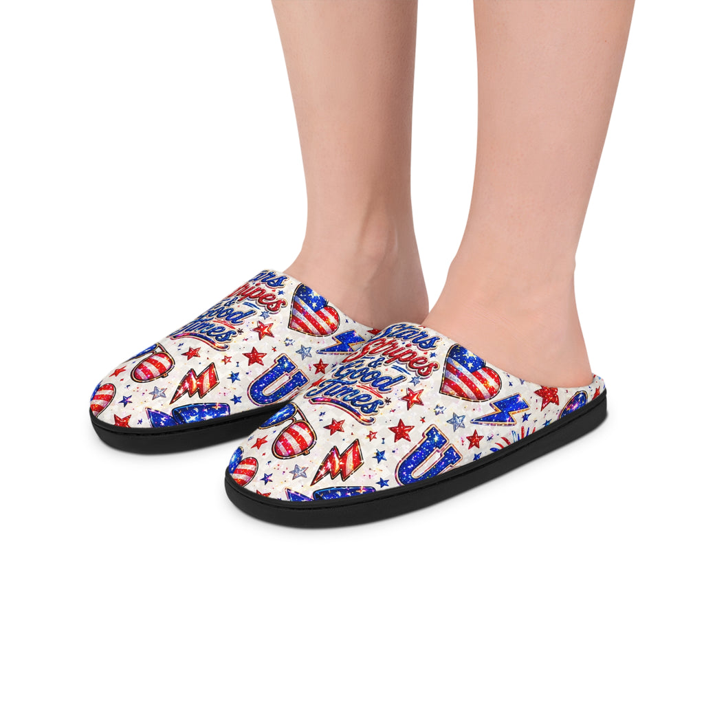 Patriotic 'Stars & Stripes' Women's Slippers — Red White Blue 4th of July Indoor Cozy House Shoes