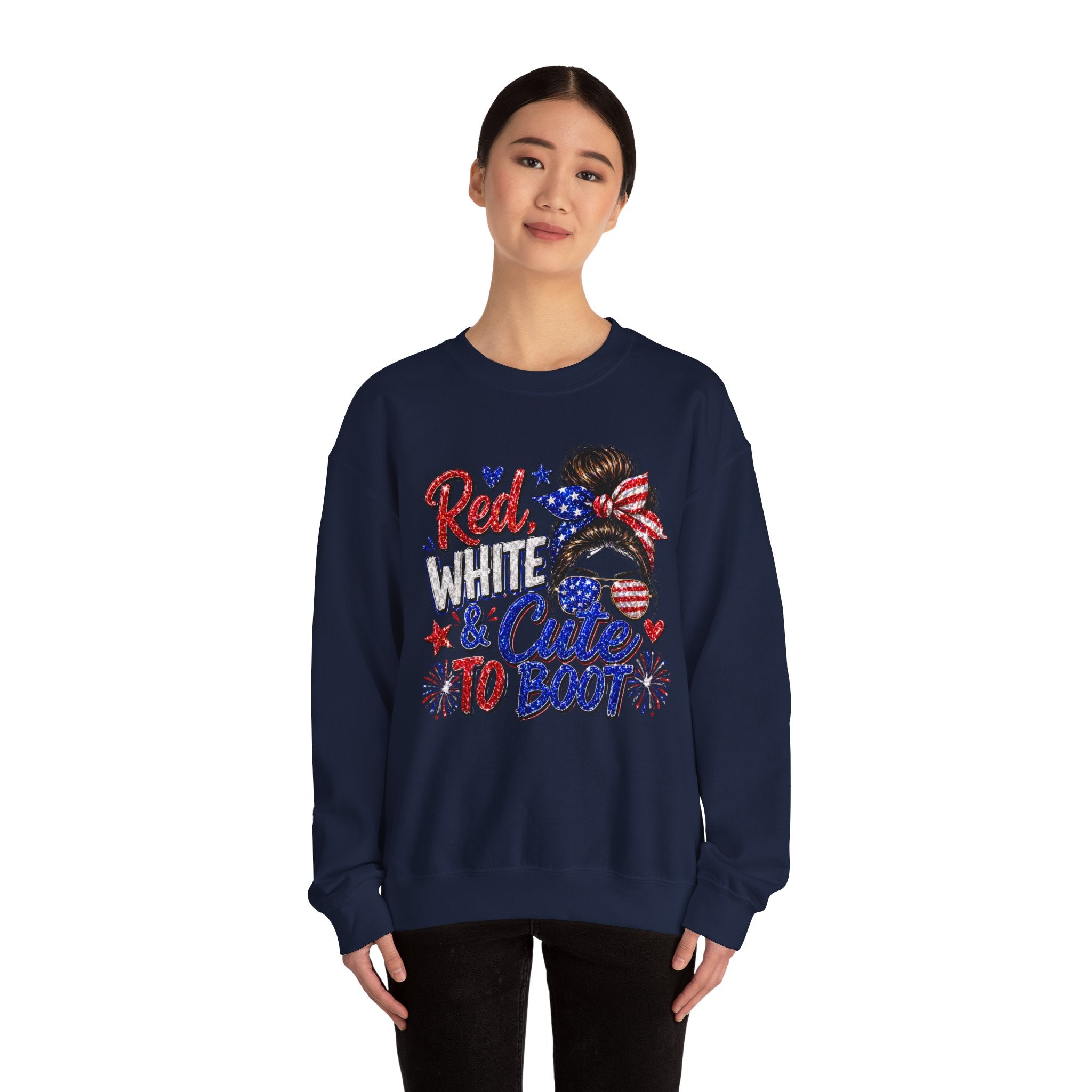 Crewneck Sweatshirt - "Red, White & Cute to Boot" Patriotic Women’s Graphic