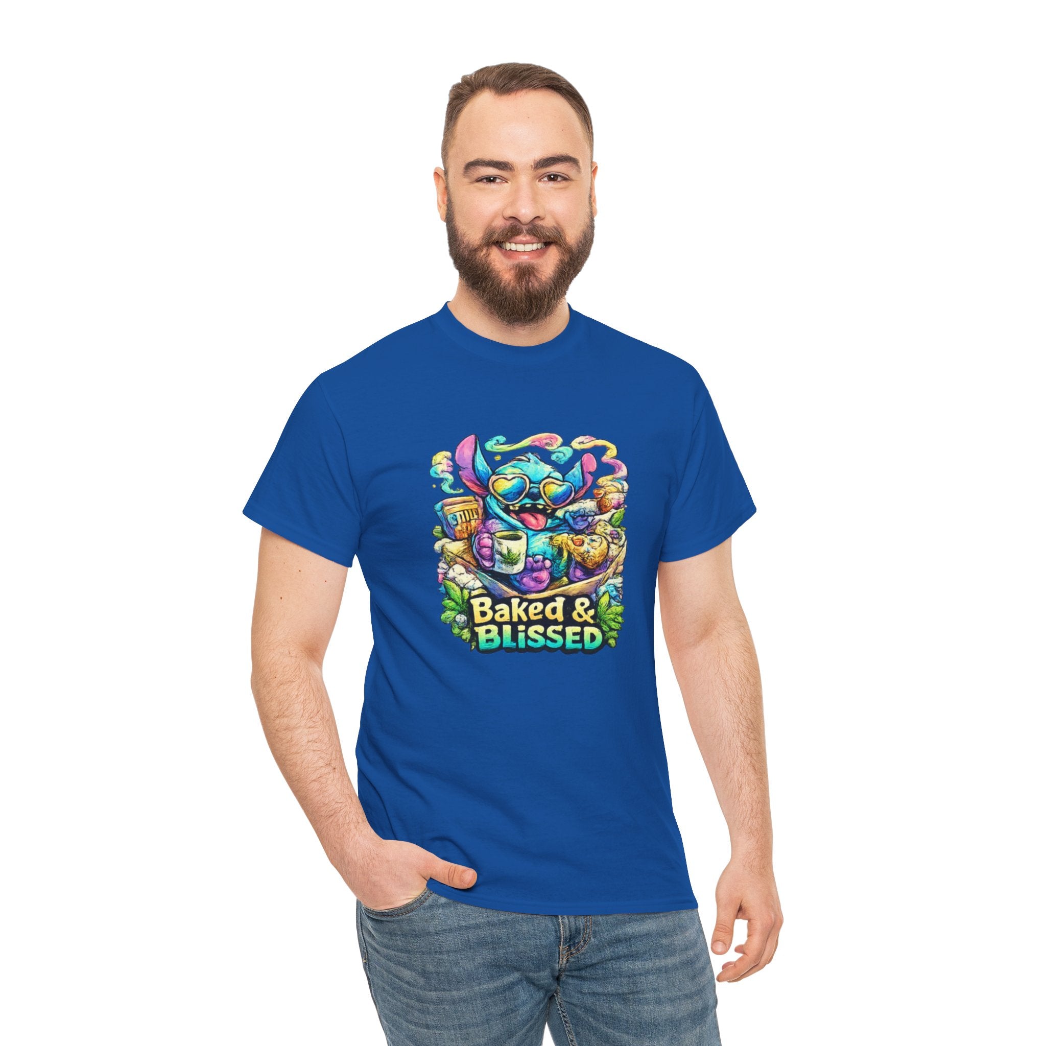 T-Shirt — Colorful 'Baked & Blissed' Cartoon Dessert Graphic Tee