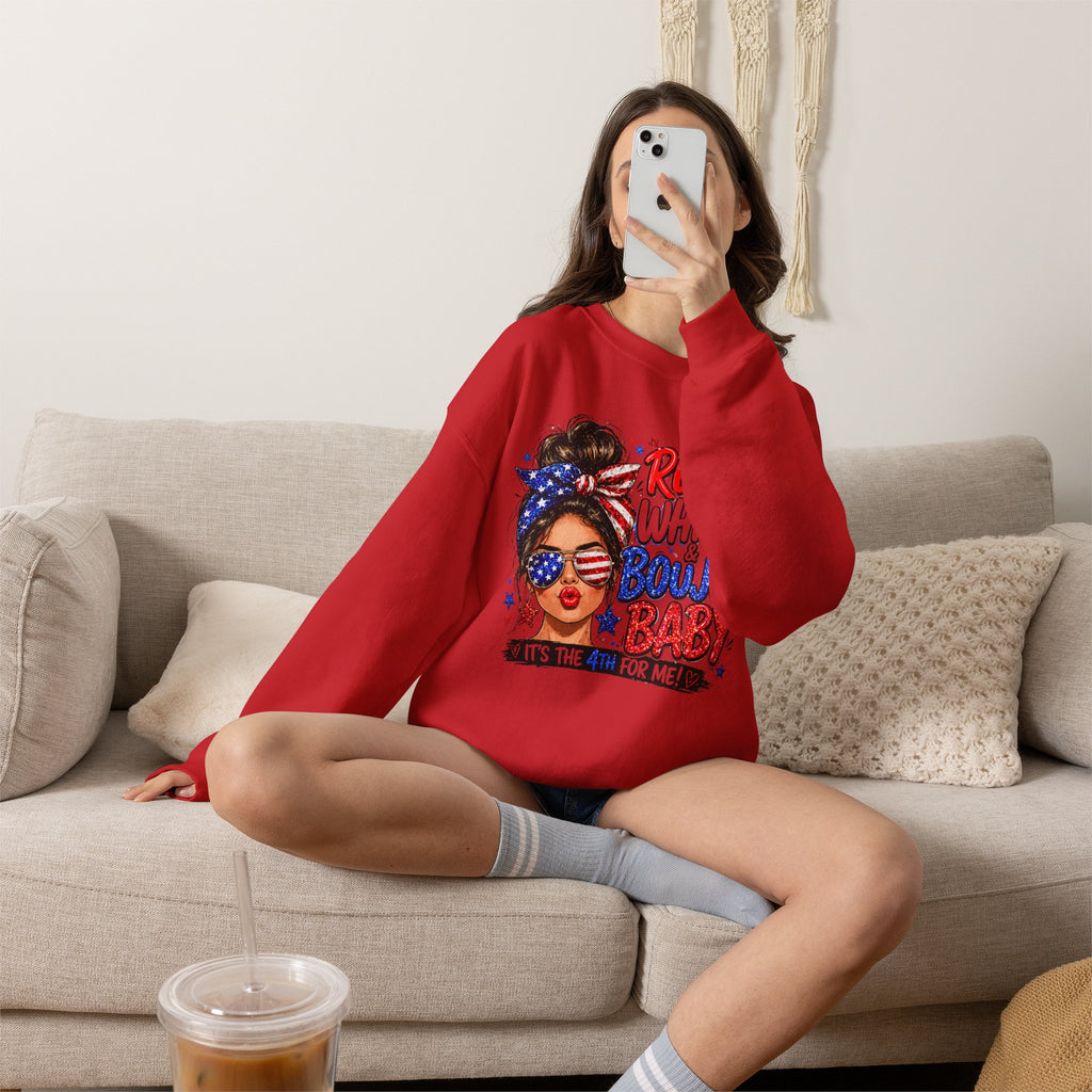 Crewneck Sweatshirt — "Red White Boujee Baby" Patriotic Women's 4th of July Graphic