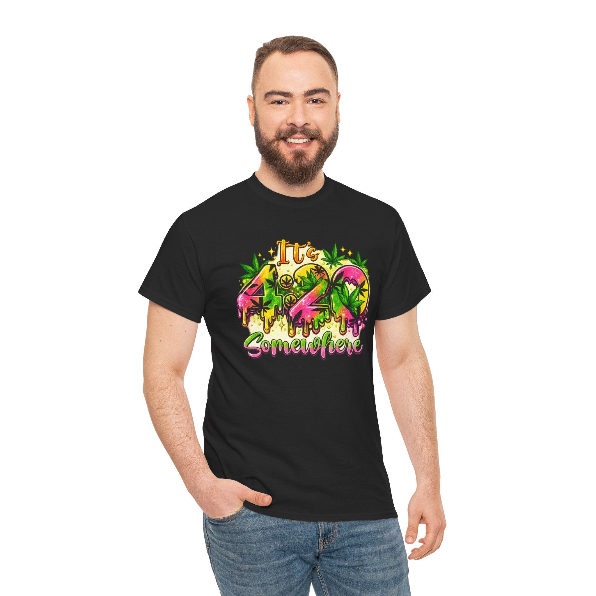420 Somewhere T-Shirt — Retro Neon Cannabis Graphic Tee
