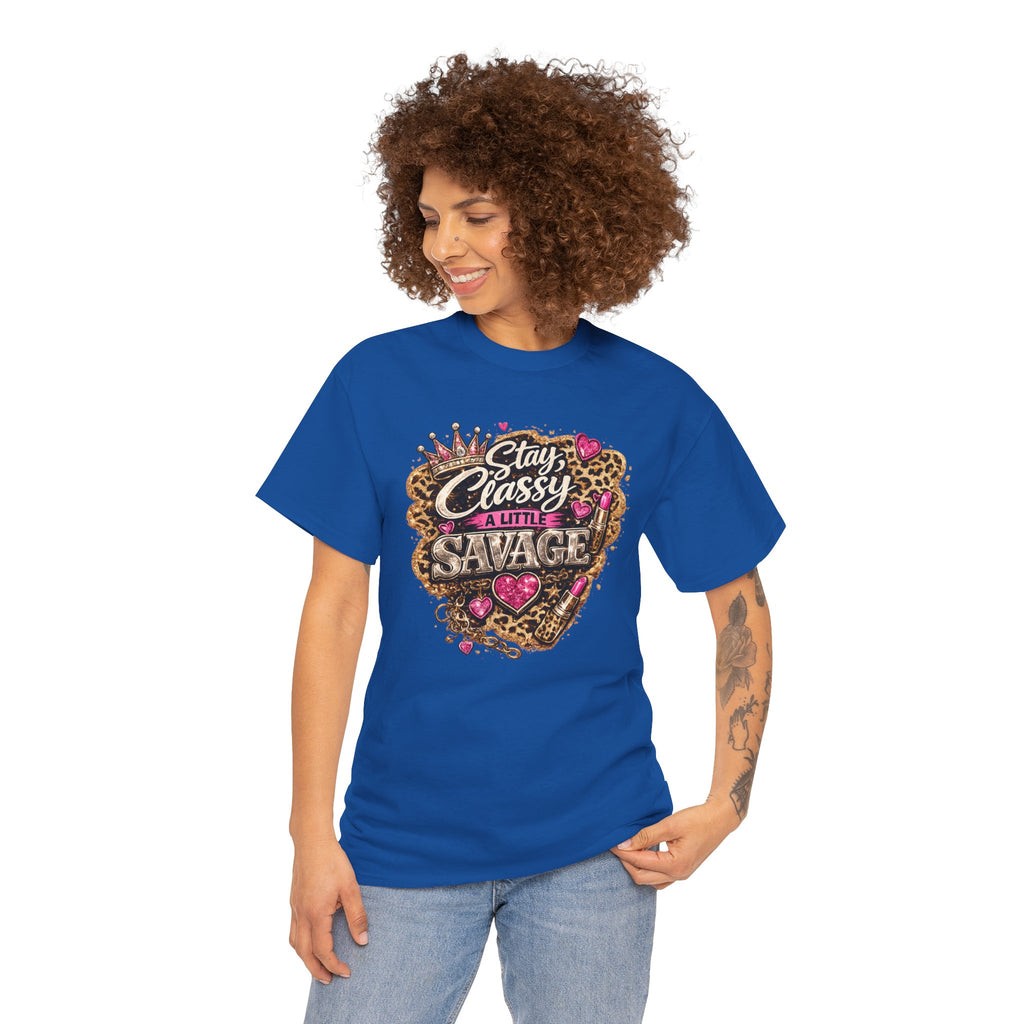 Stay Classy a Little Savage Tee — Leopard Heart Graphic T-Shirt