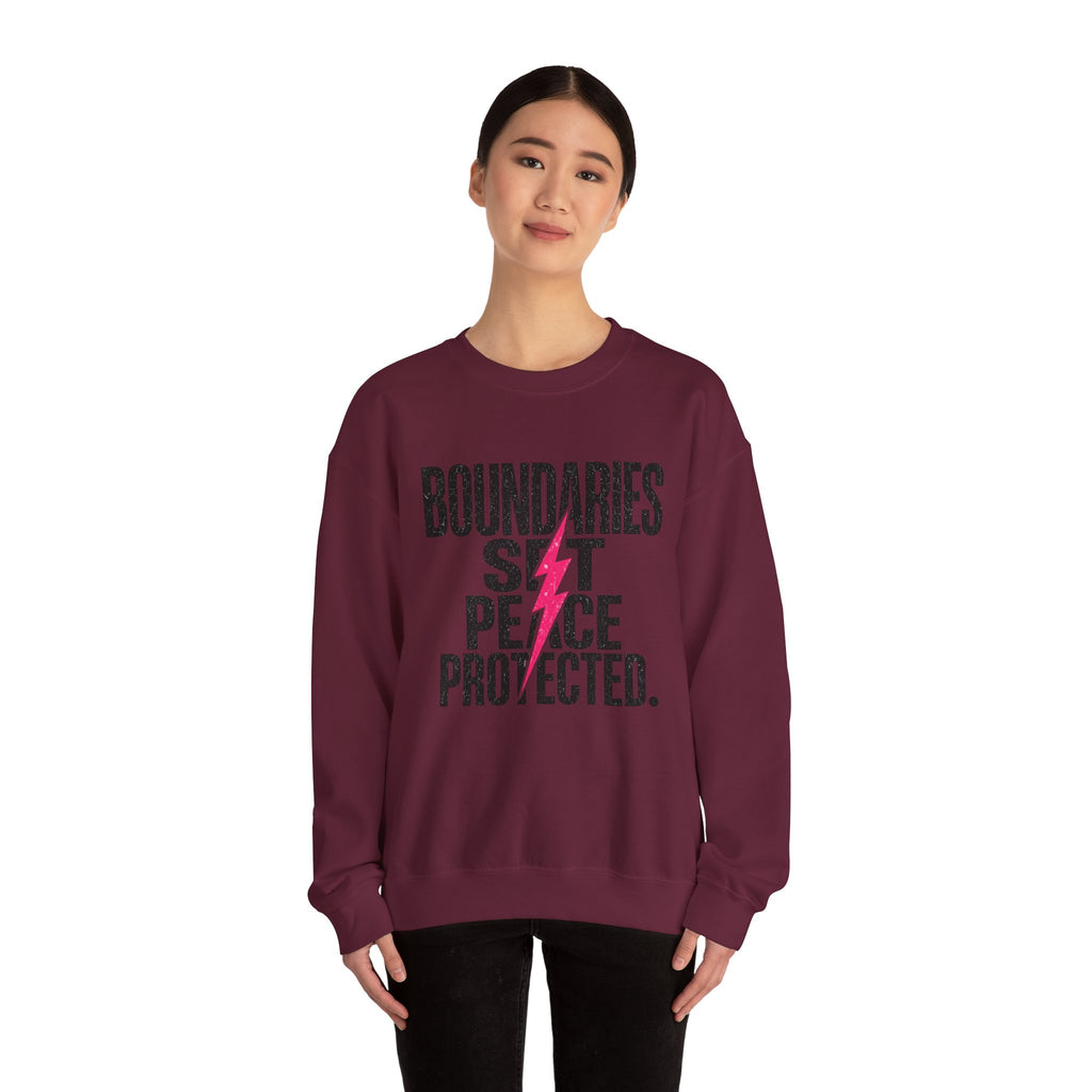 Crewneck Sweatshirt "Boundaries Set. Peace Protected." – Empowerment Graphic Pullover