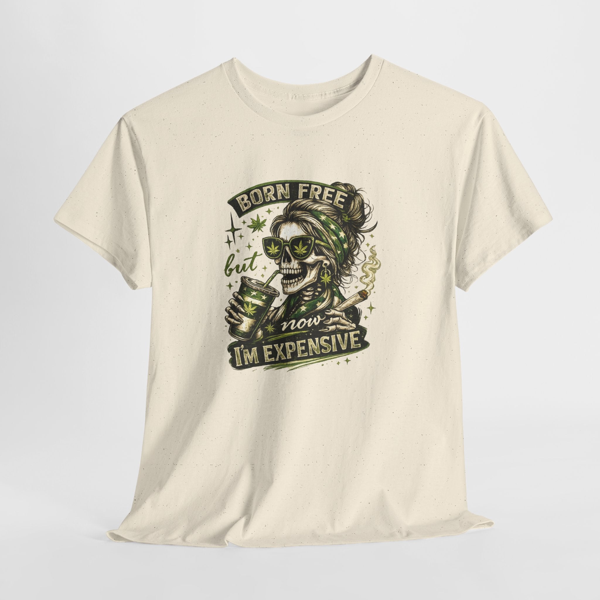T-Shirt — "Born Free But Now I’m Expensive" Skull Graphic Tee