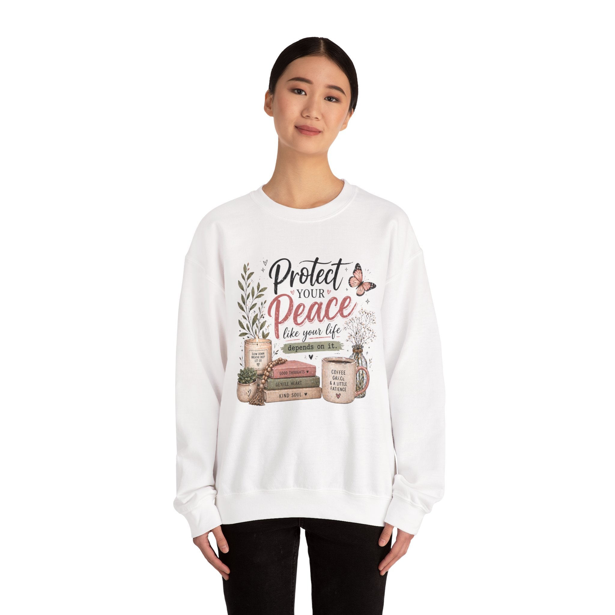 Protect Your Peace Crewneck Sweatshirt – Cozy Inspirational Quote Design