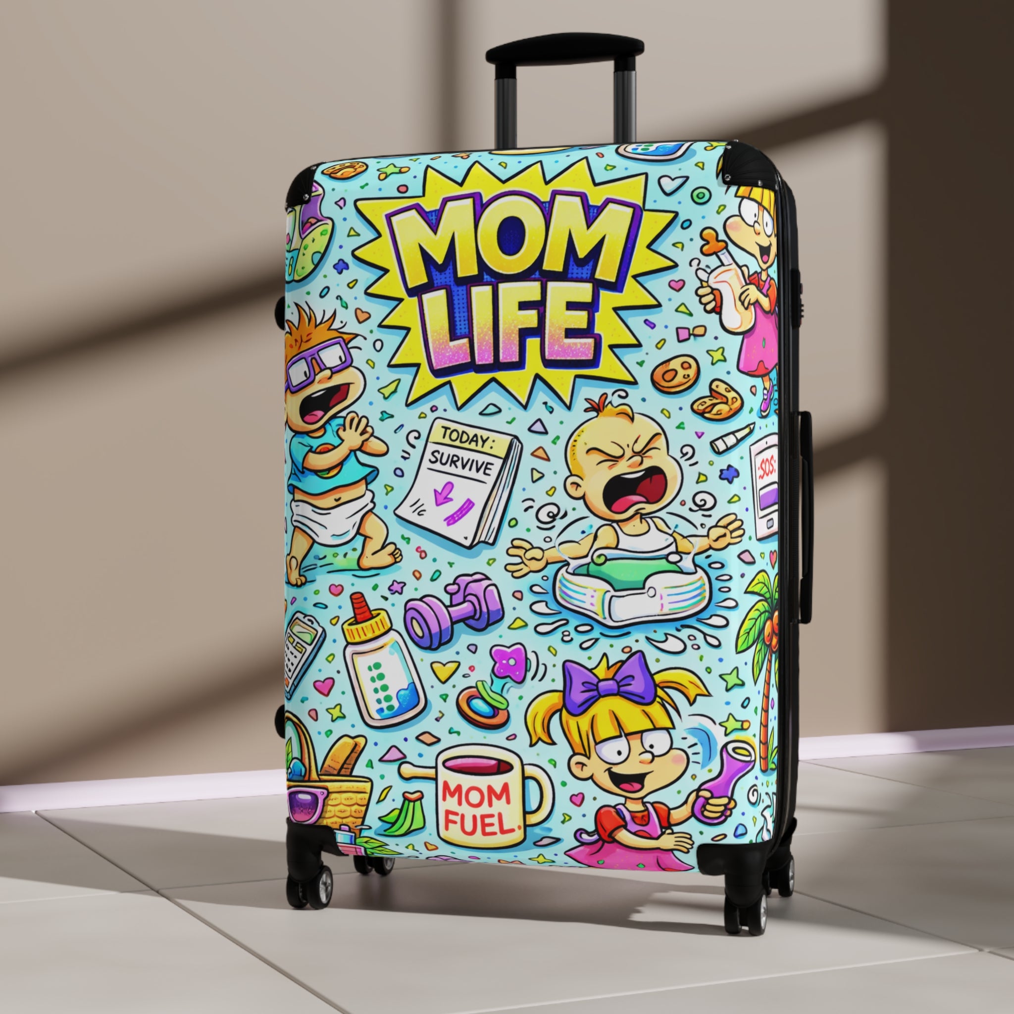 Mom Life Carry-On Suitcase – Funny Cartoon Travel Luggage for Busy Moms