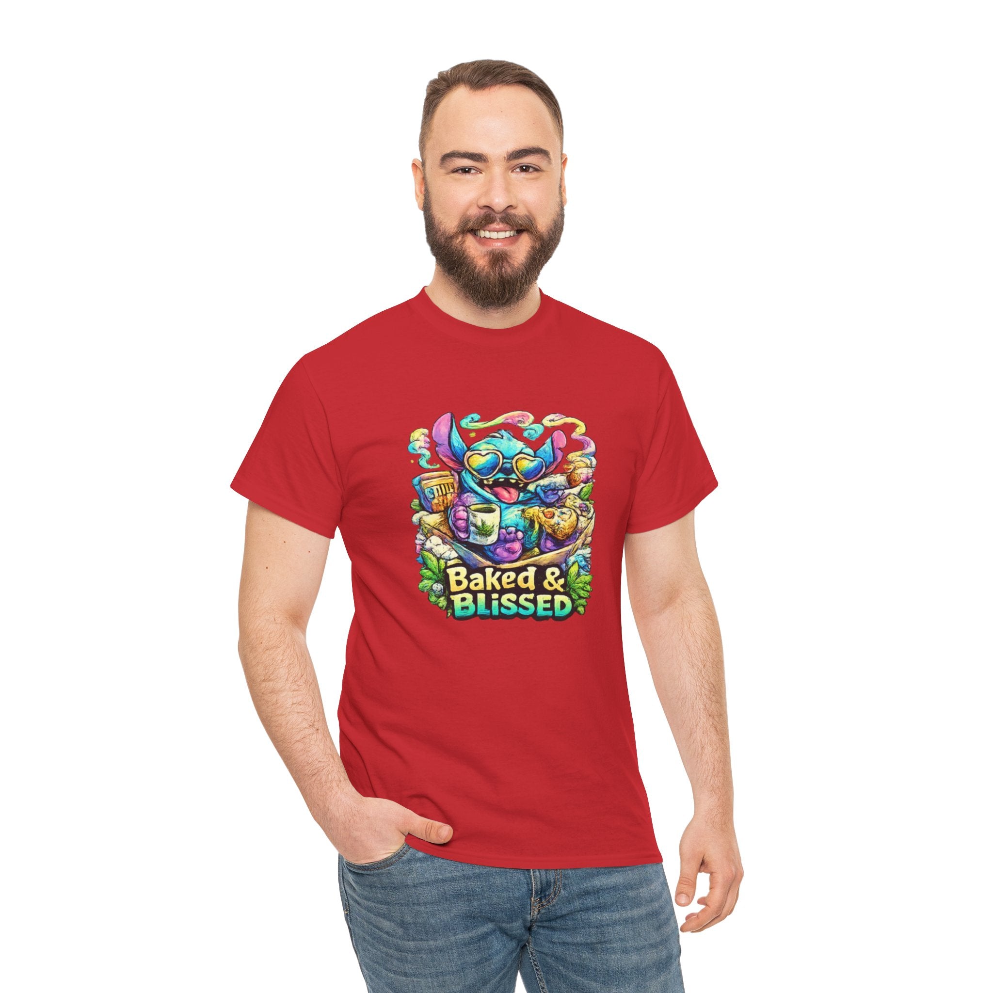 T-Shirt — Colorful 'Baked & Blissed' Cartoon Dessert Graphic Tee