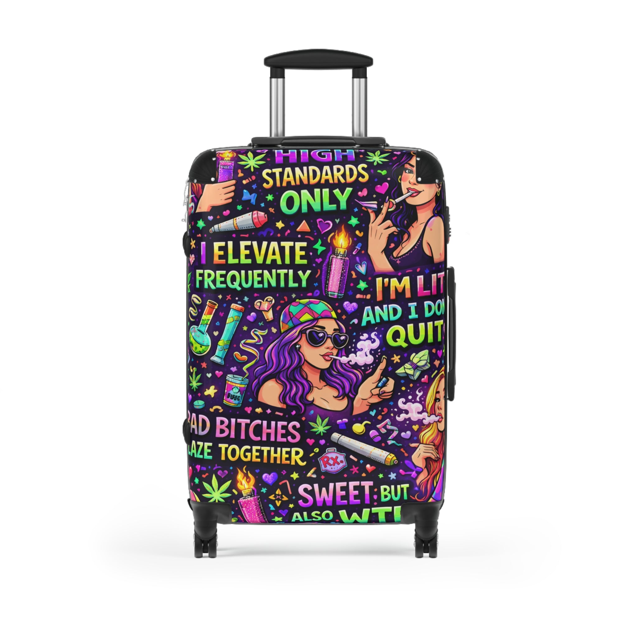 Bold Graphic Suitcase – Colorful Sassy Travel Luggage with Motivational Pop-Art Design