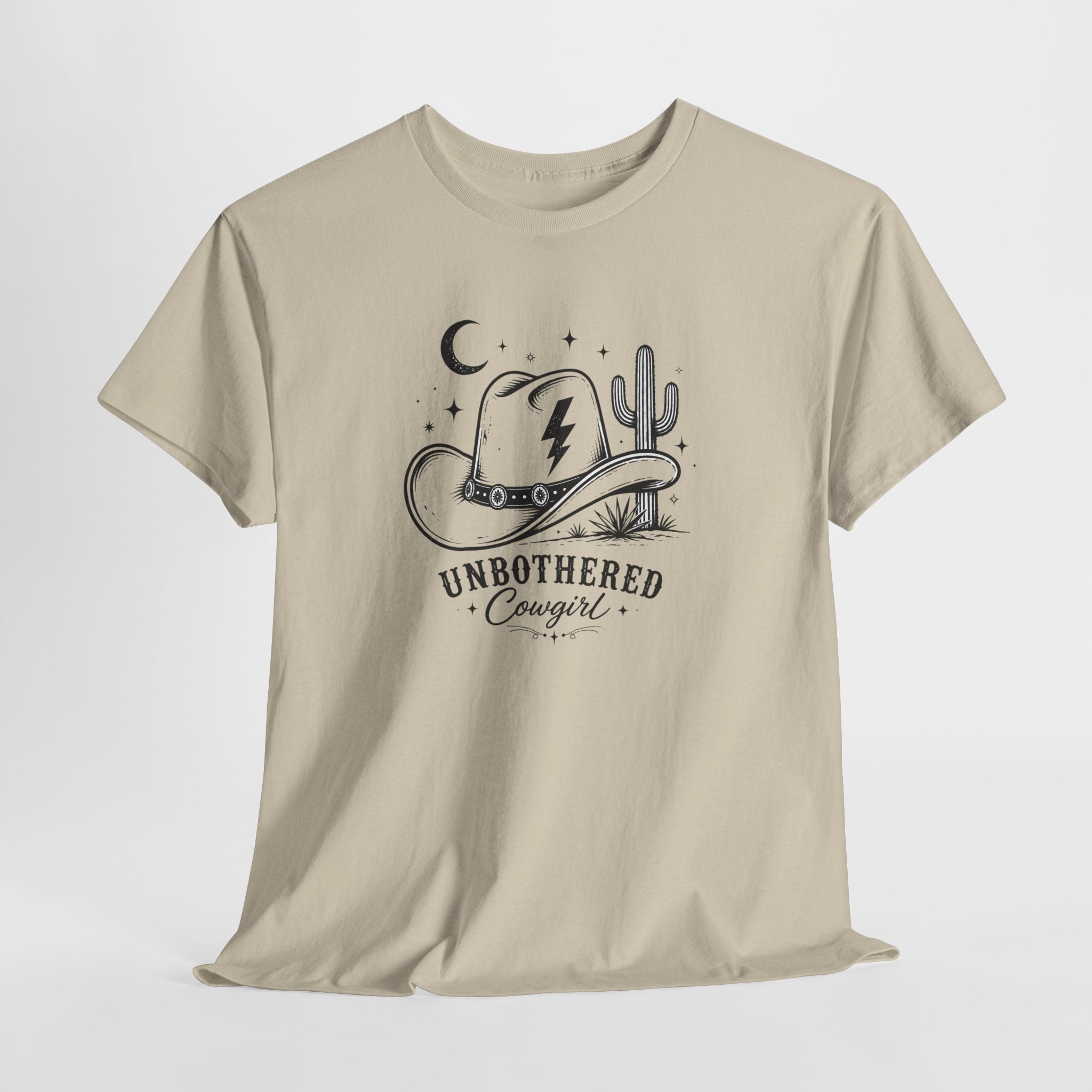 Unbothered Cowgirl Graphic Tee — Western Cowboy Hat & Cactus Design
