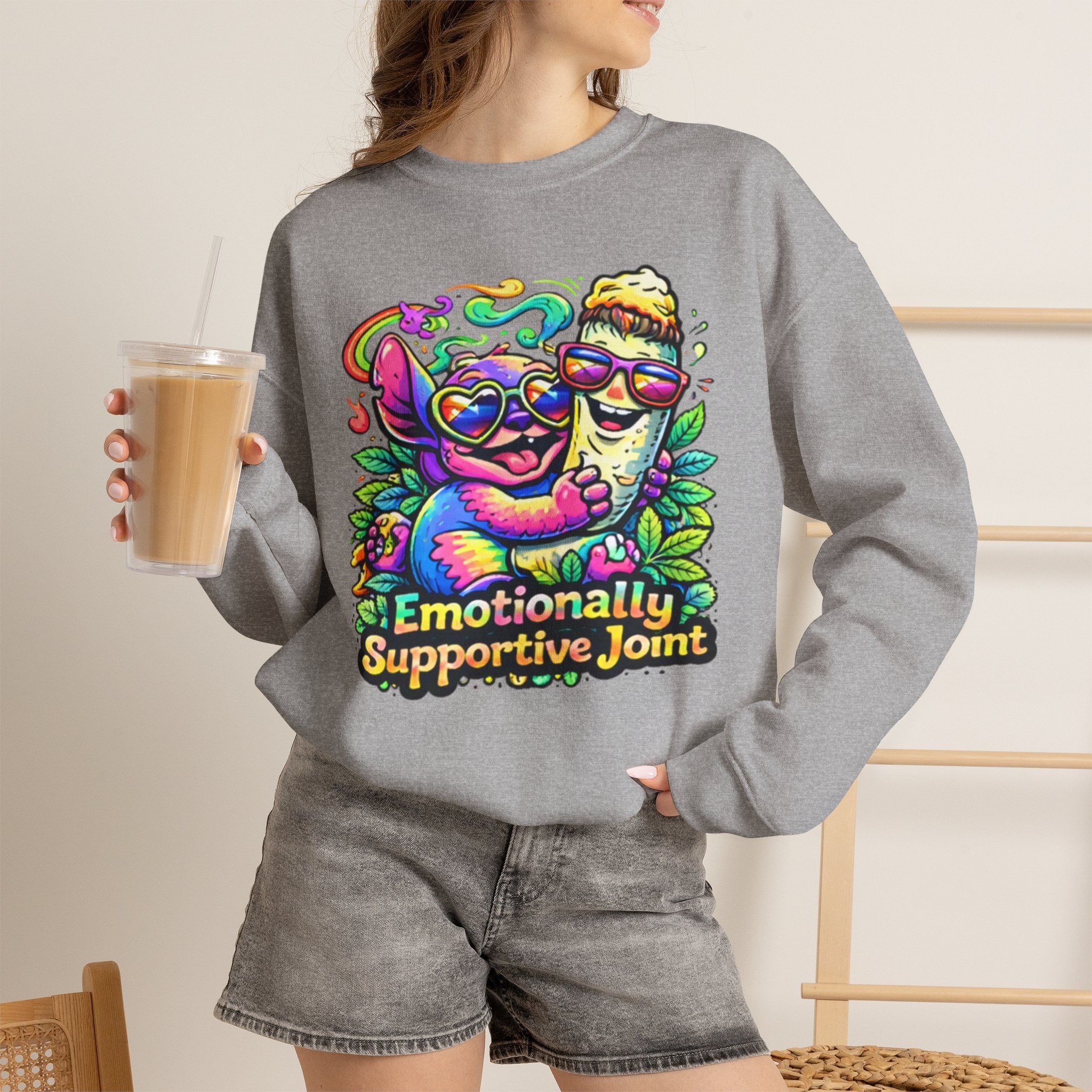 Emotionally Supportive Joint Sweatshirt — Cute Sloth & Joint Hug Graphic