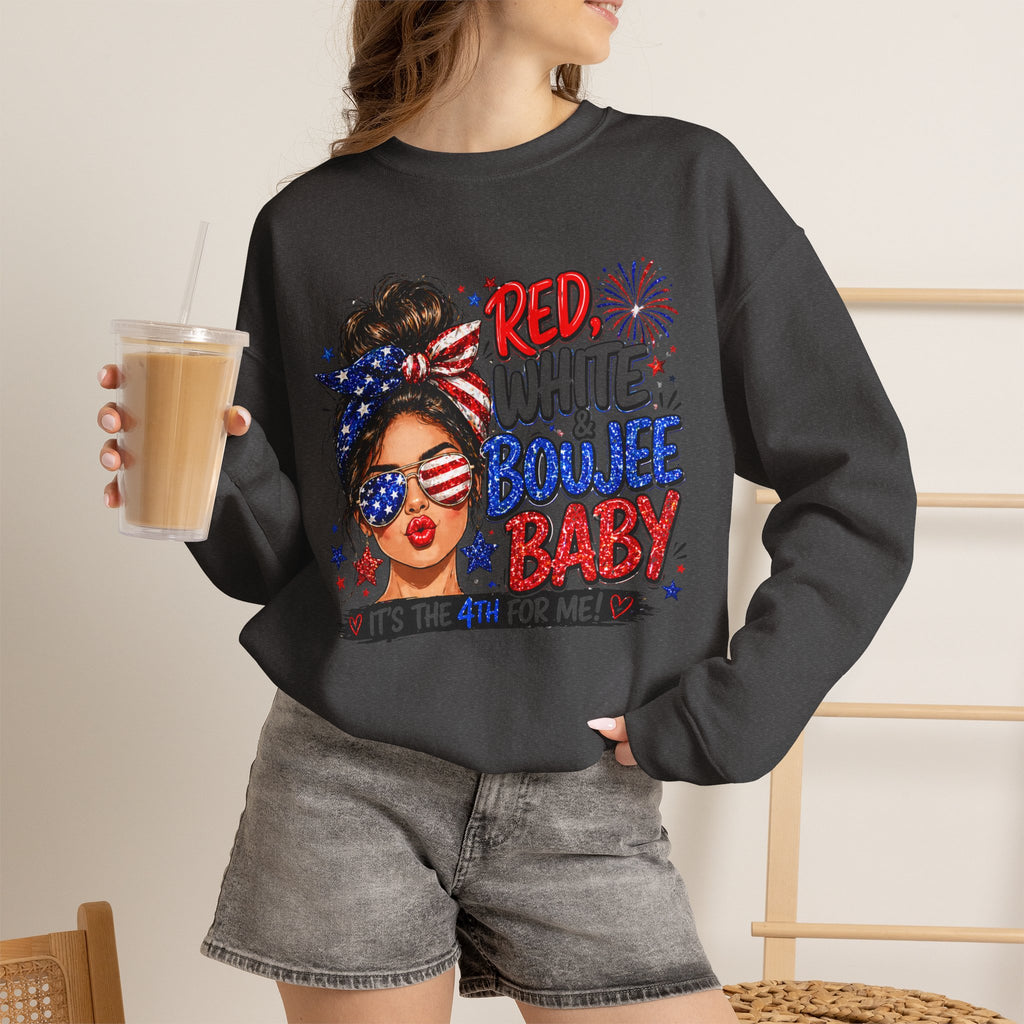 Crewneck Sweatshirt — "Red White Boujee Baby" Patriotic Women's 4th of July Graphic