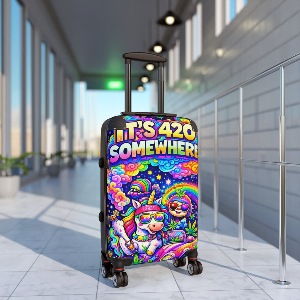420 Rainbow Travel Suitcase — "It’s 420 Somewhere" Colorful Unicorn & Sloth Luggage Cover